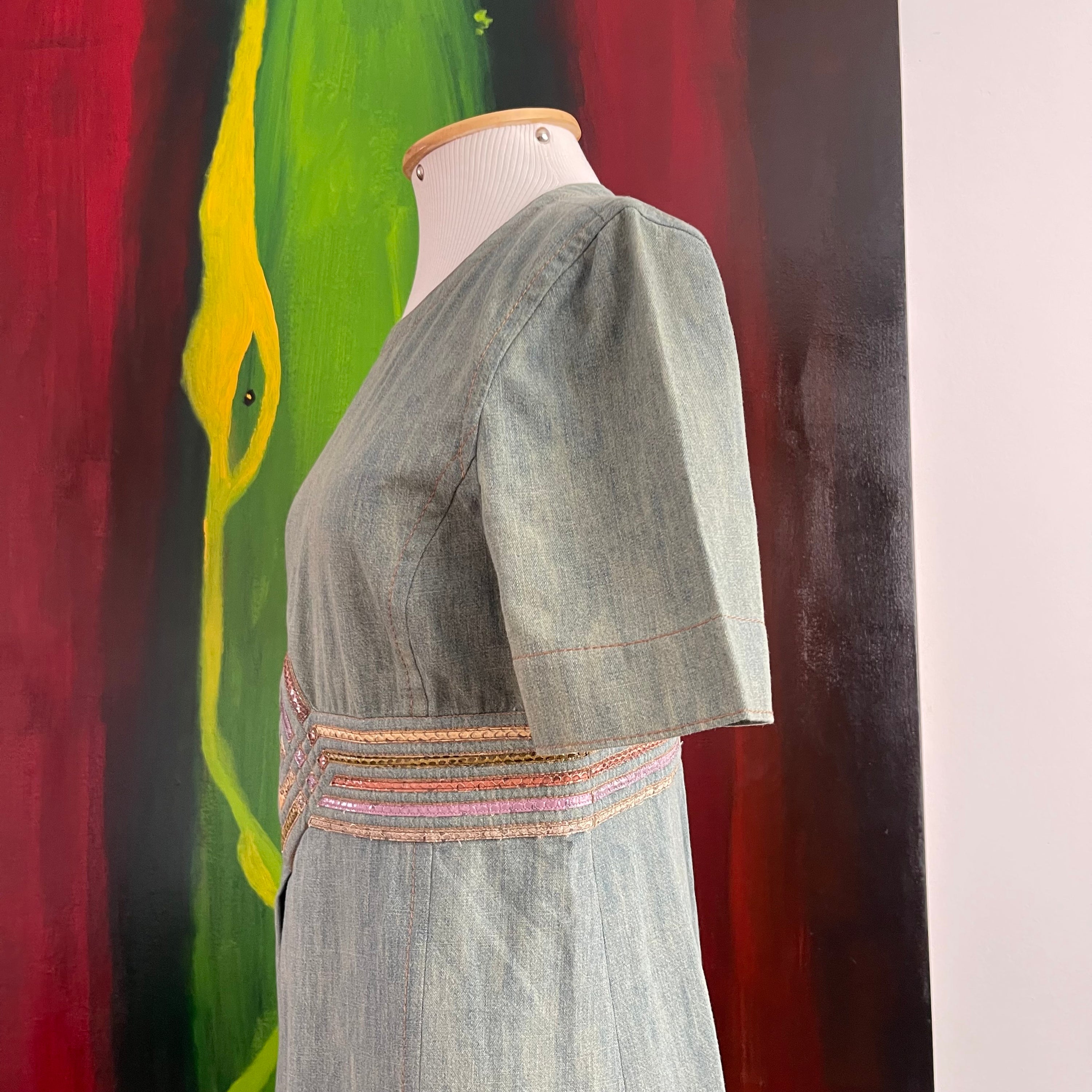 Bottega Veneta Denim dress with Python Effect Details