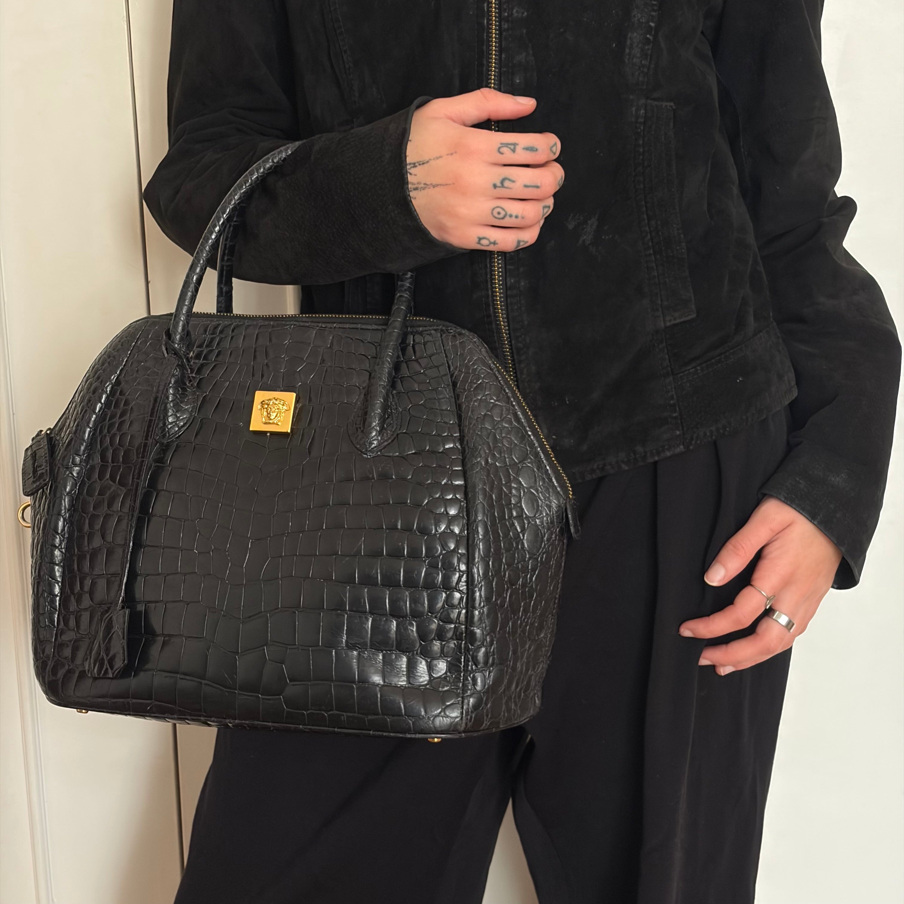 Gianni Versace 90s Crocodile-Embossed Top Handle Bag