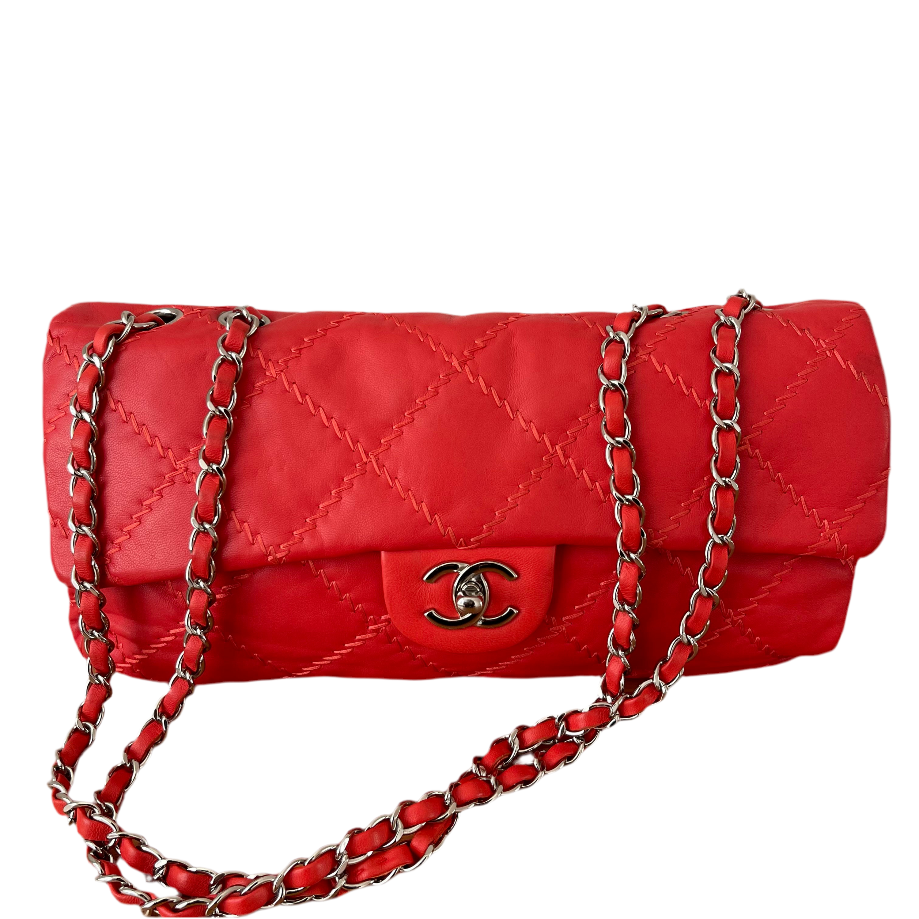 Chanel Wild Stitch Flap Red Lambskin Shoulder Bag
