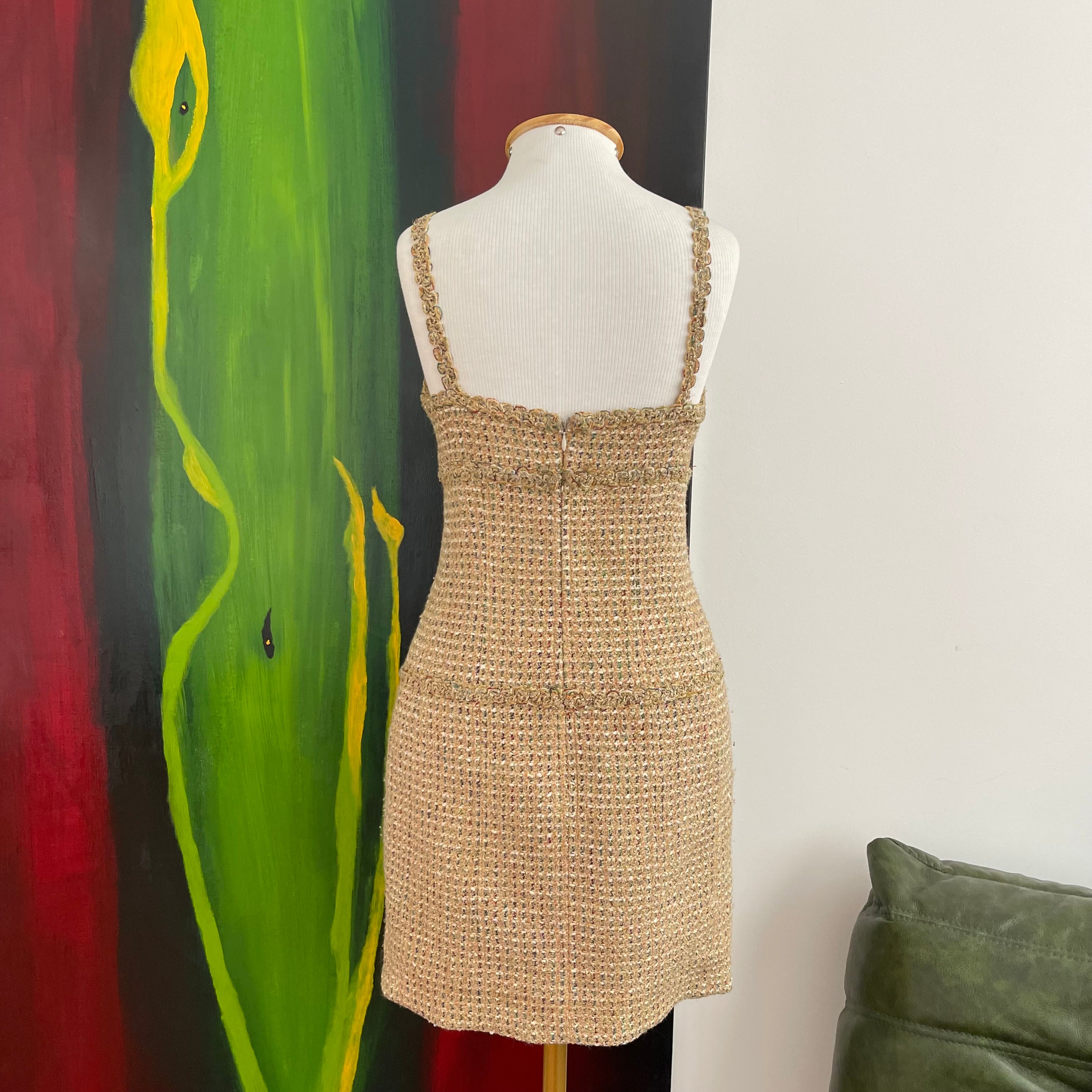 Chanel Tweed Gold Mini Dress Spring 1994