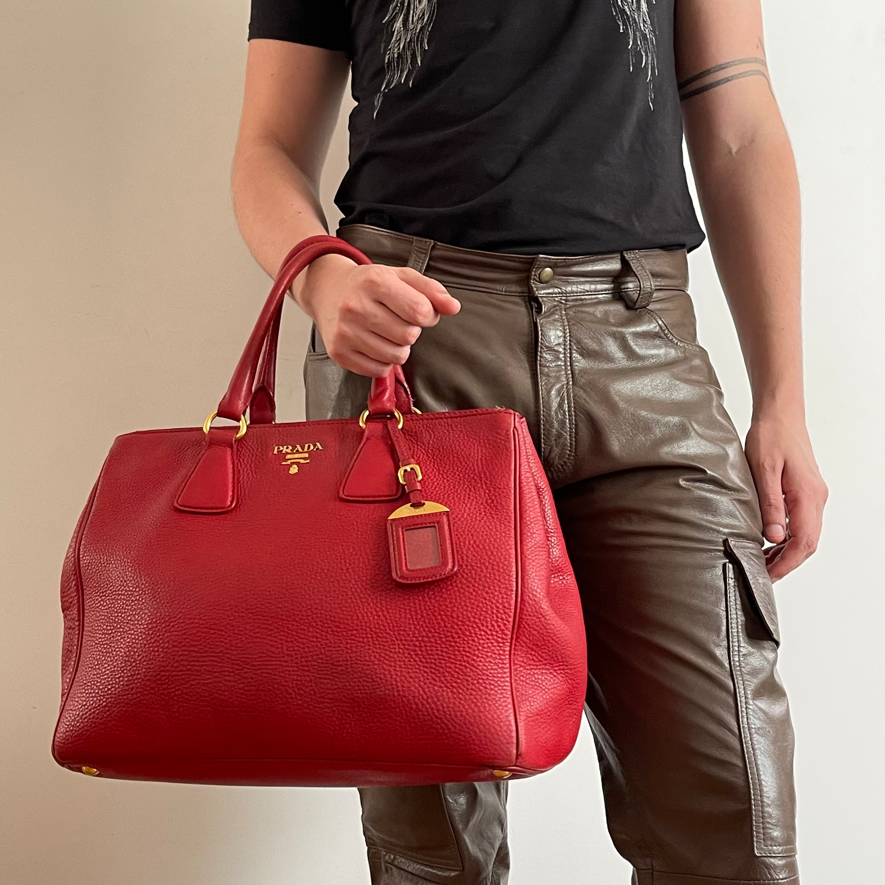 Prada Red Leather Tote Bag
