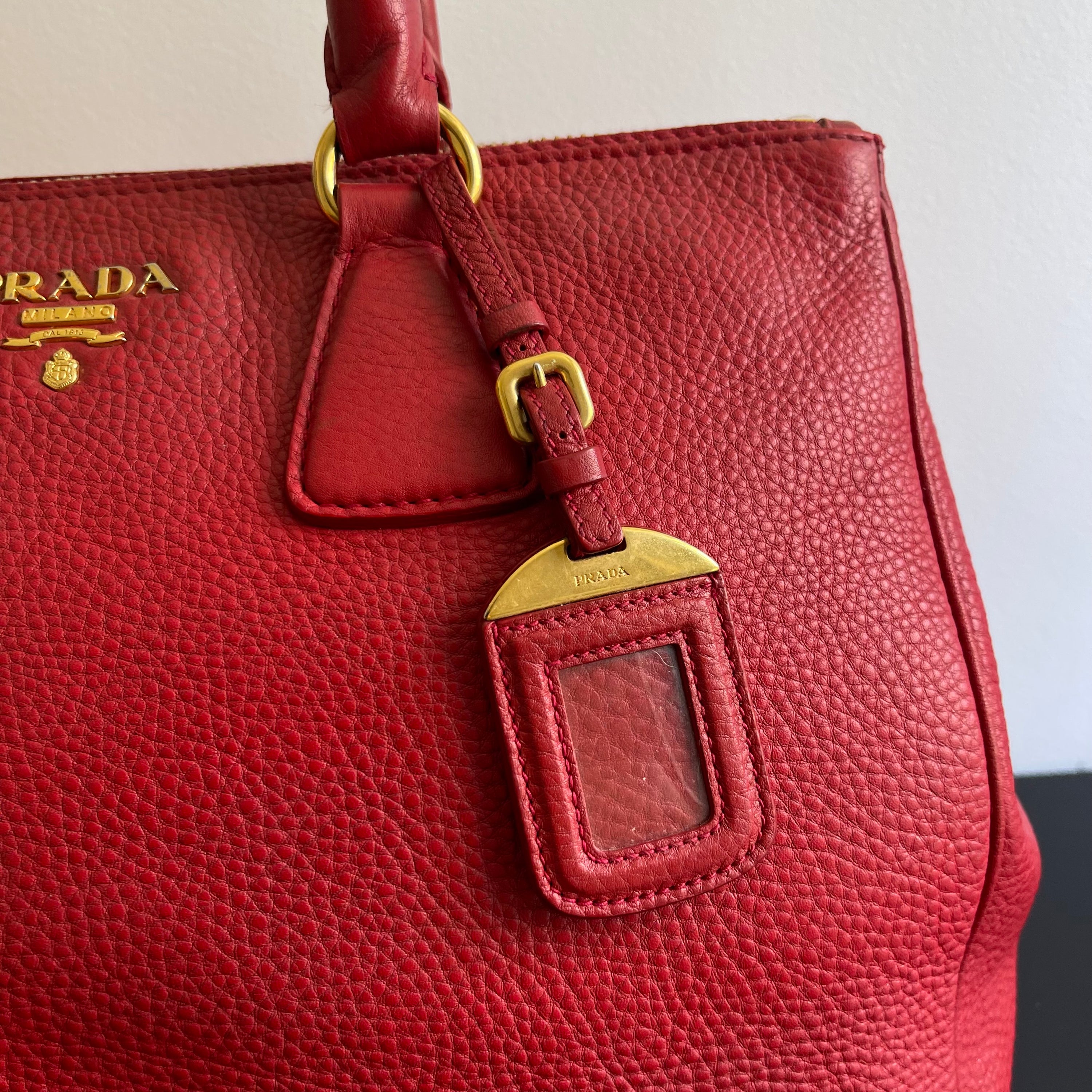Prada Red Leather Tote Bag