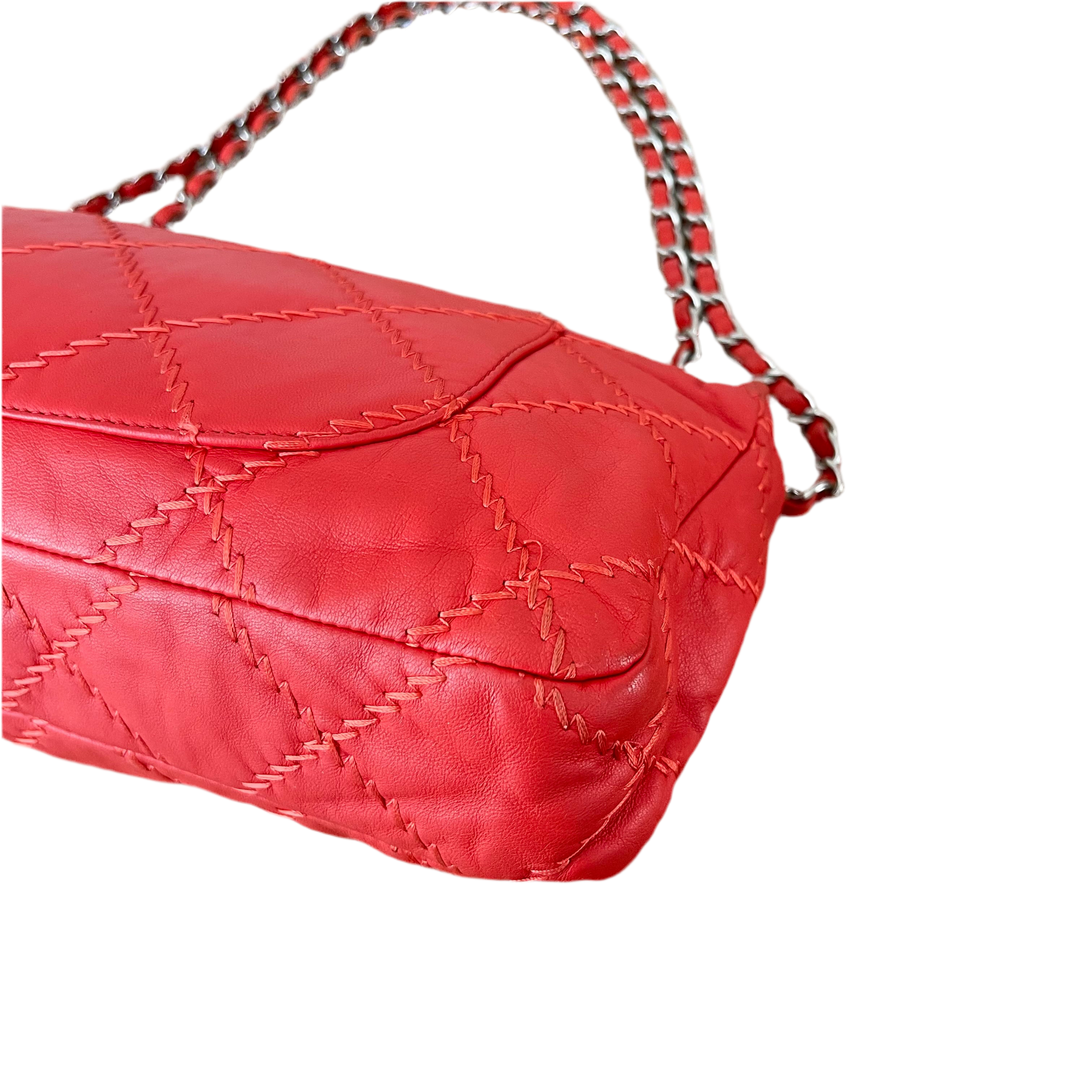 Chanel Wild Stitch Flap Red Lambskin Shoulder Bag