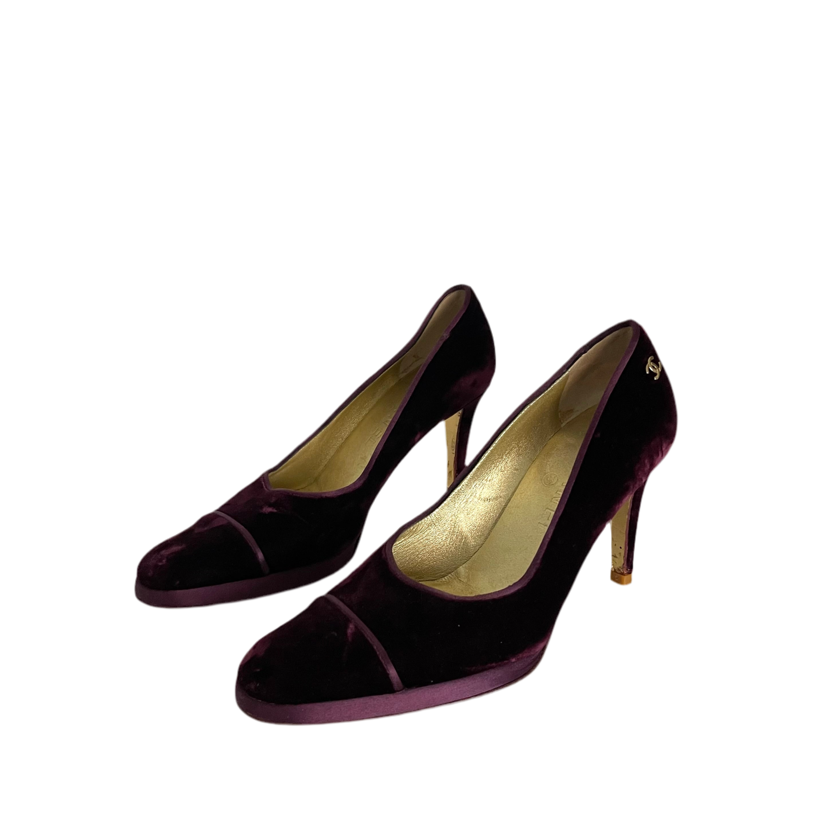 Chanel Burgundy Velvet Pumps