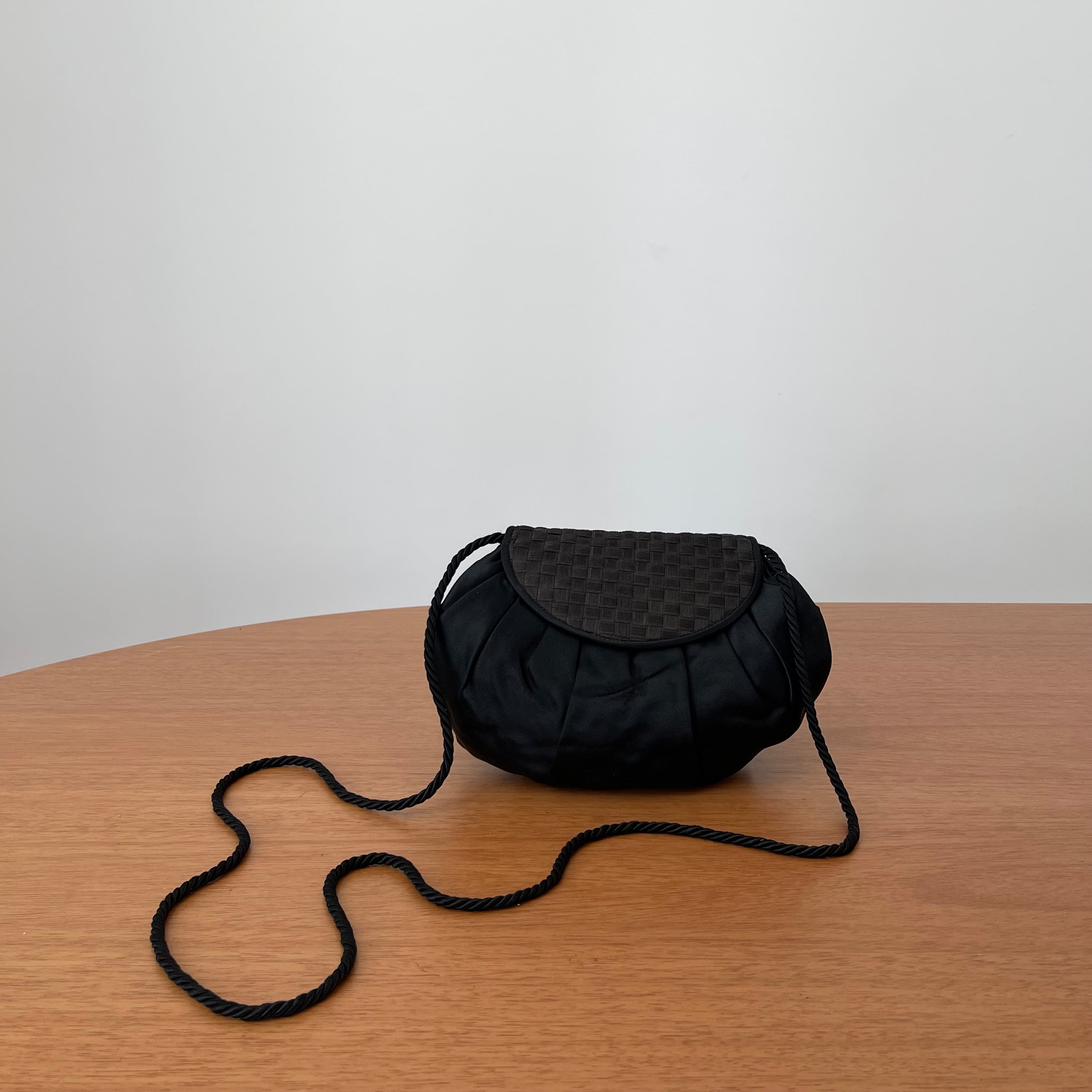 Fendi Vintage Black Satin And Braided Flap Evening Bag