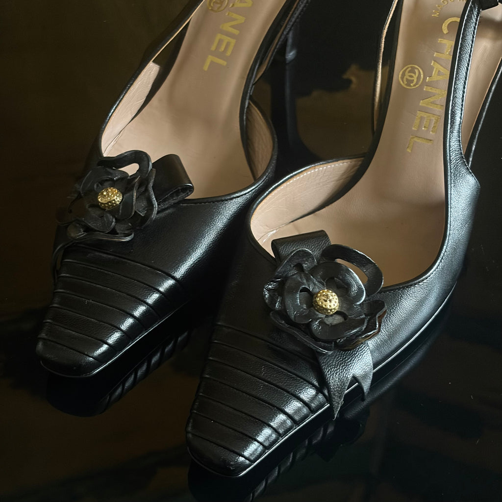 Chanel Slingback Camellia Heels