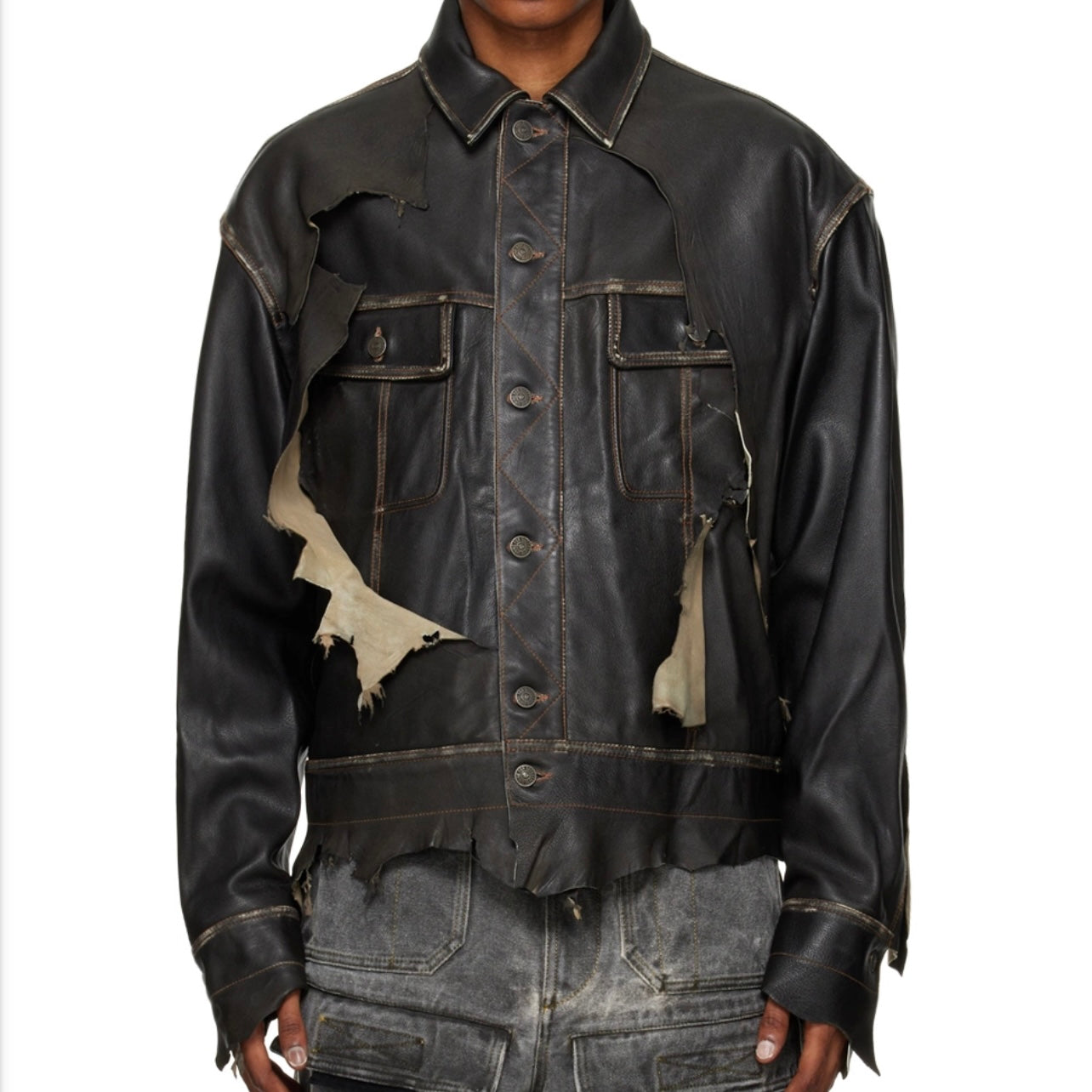Diesel Distressed Leather Biker Jacket