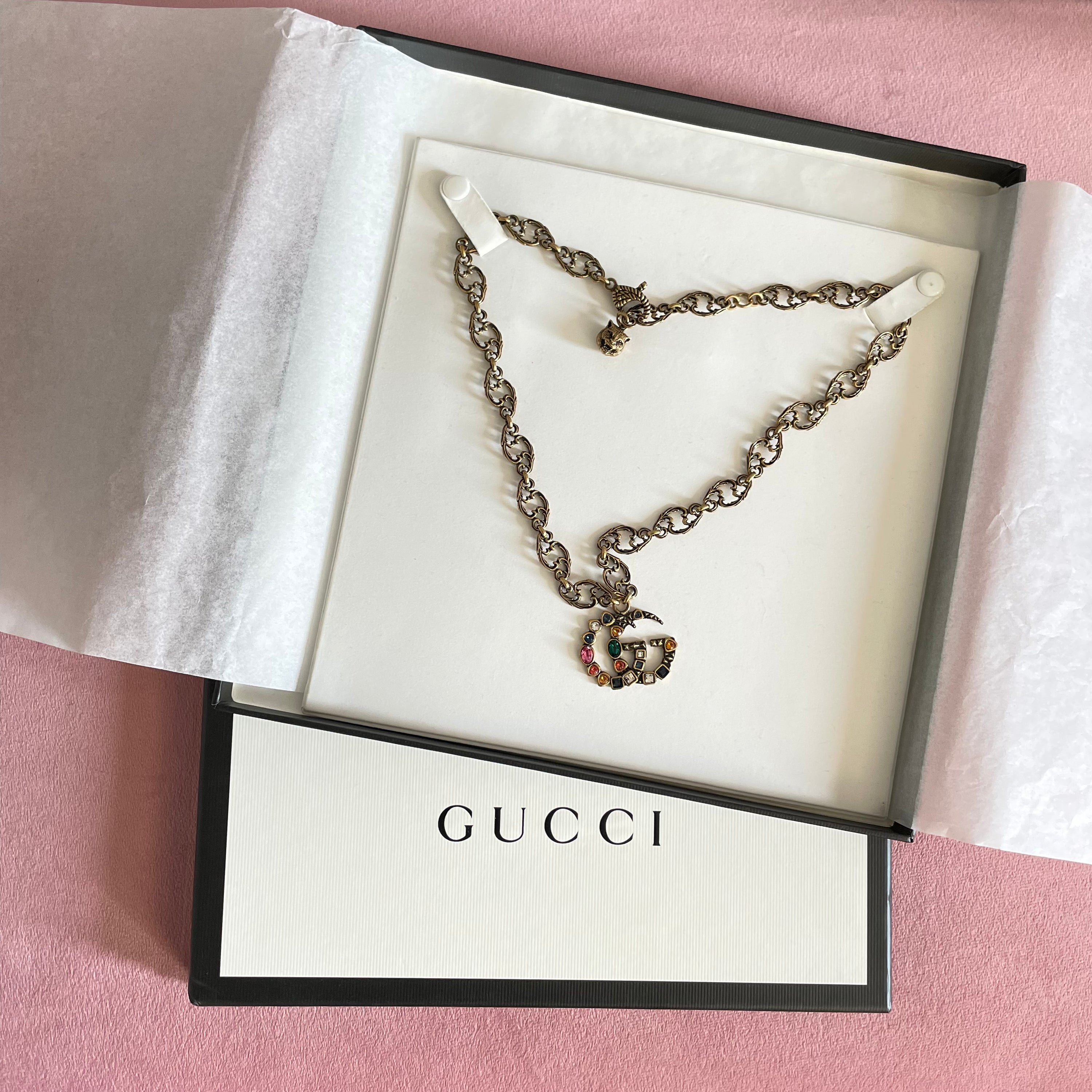 Gucci Logo Stones Necklace