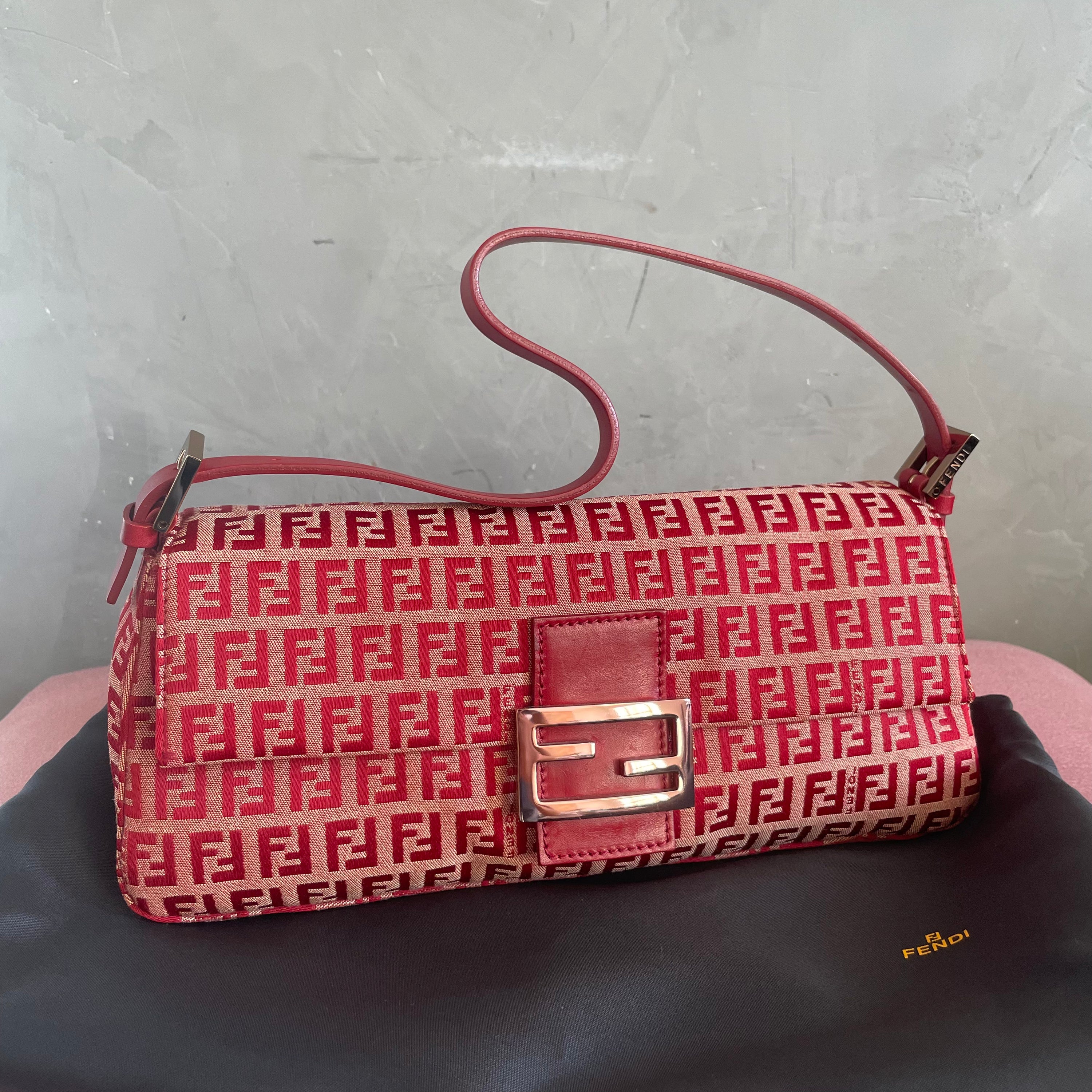 Fendi Red Monogram Baguette