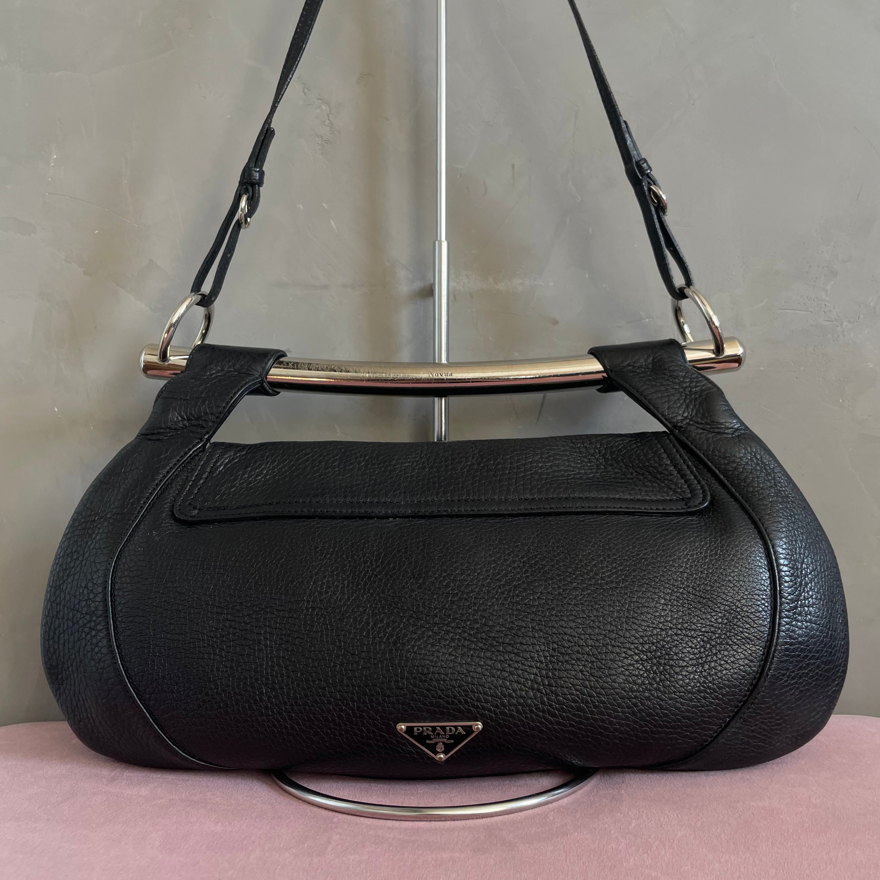 Prada Metal Handle Shoulder Bag