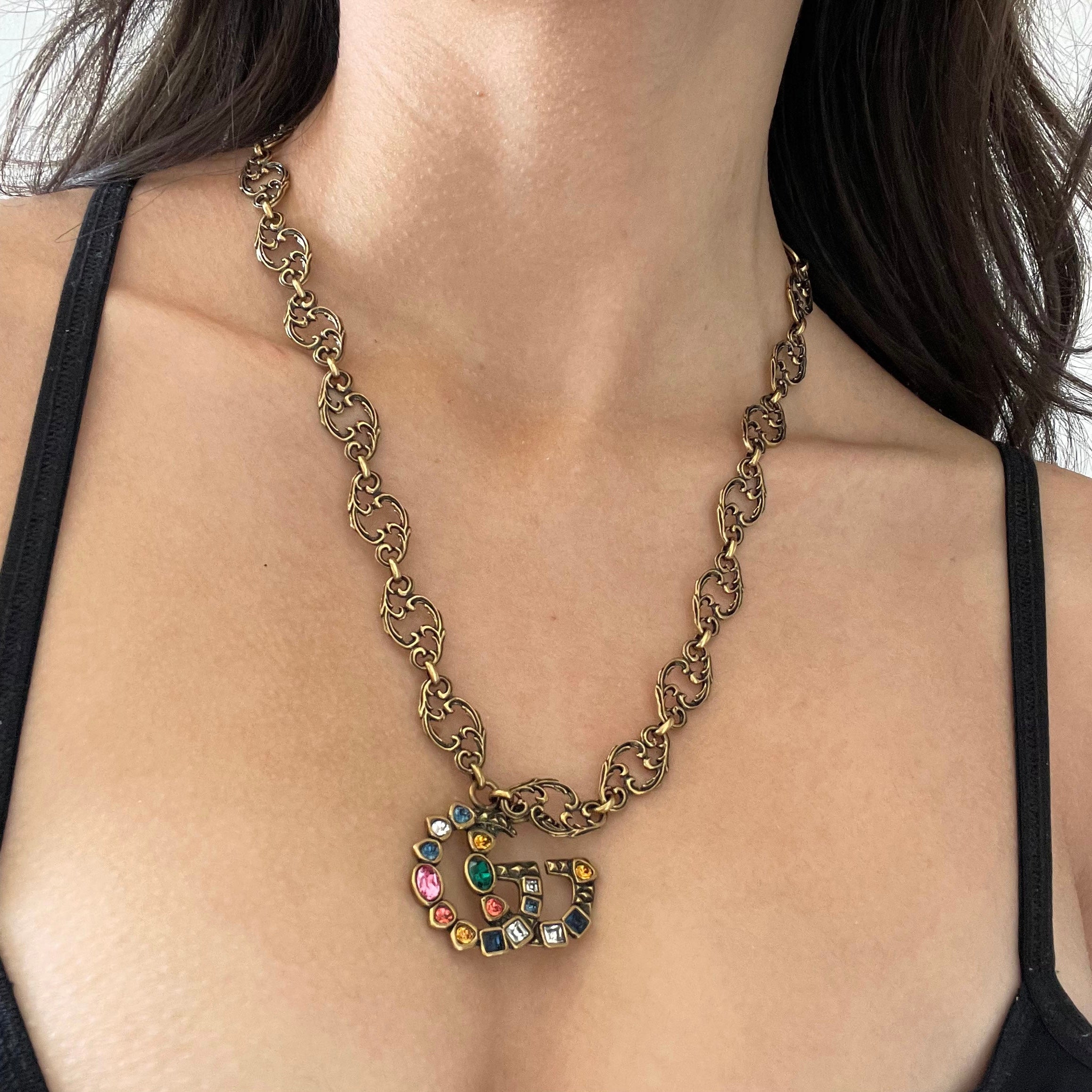 Gucci Logo Stones Necklace