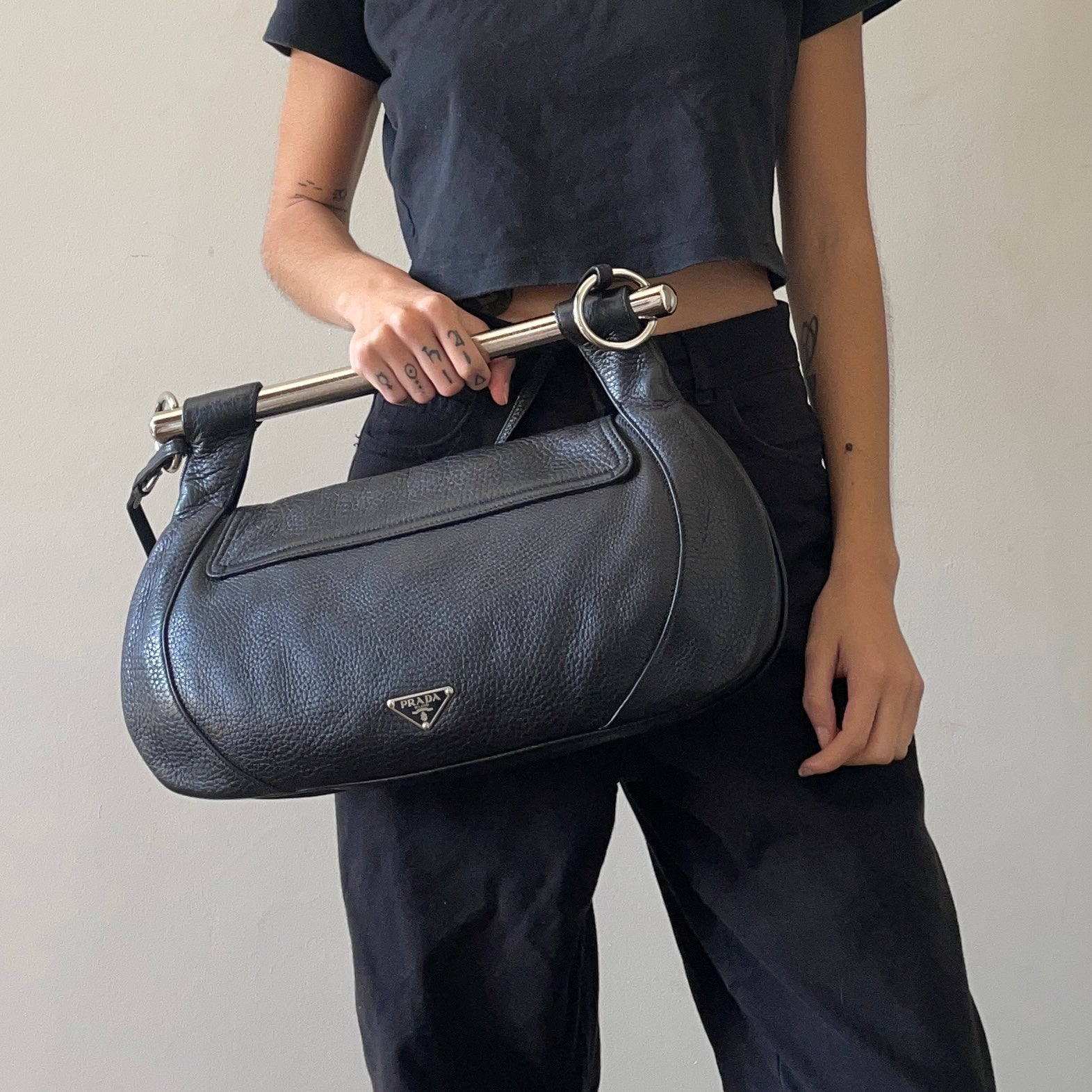 Prada Metal Handle Shoulder Bag