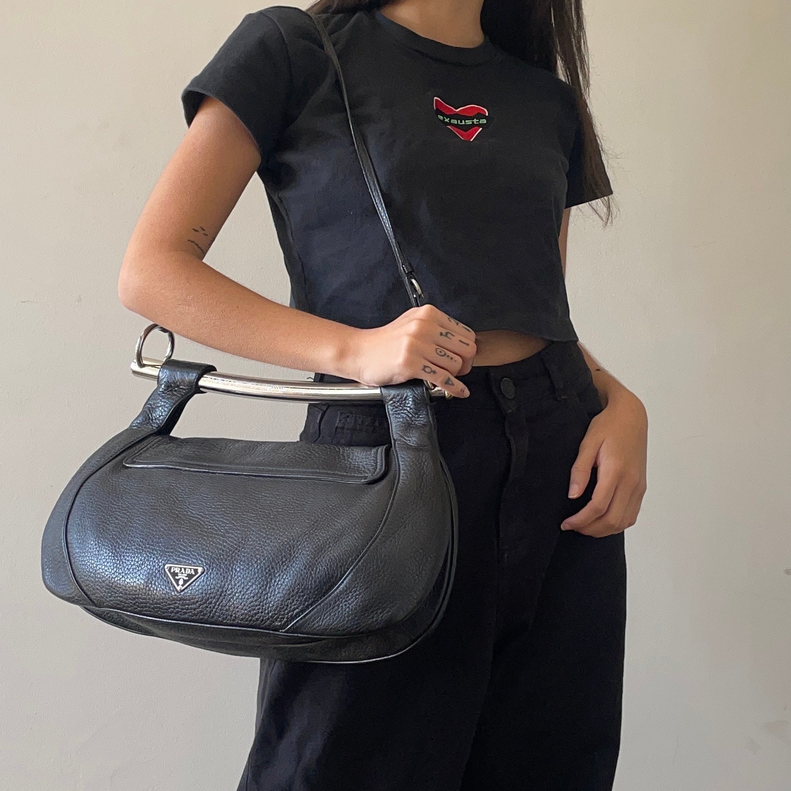 Prada Metal Handle Shoulder Bag