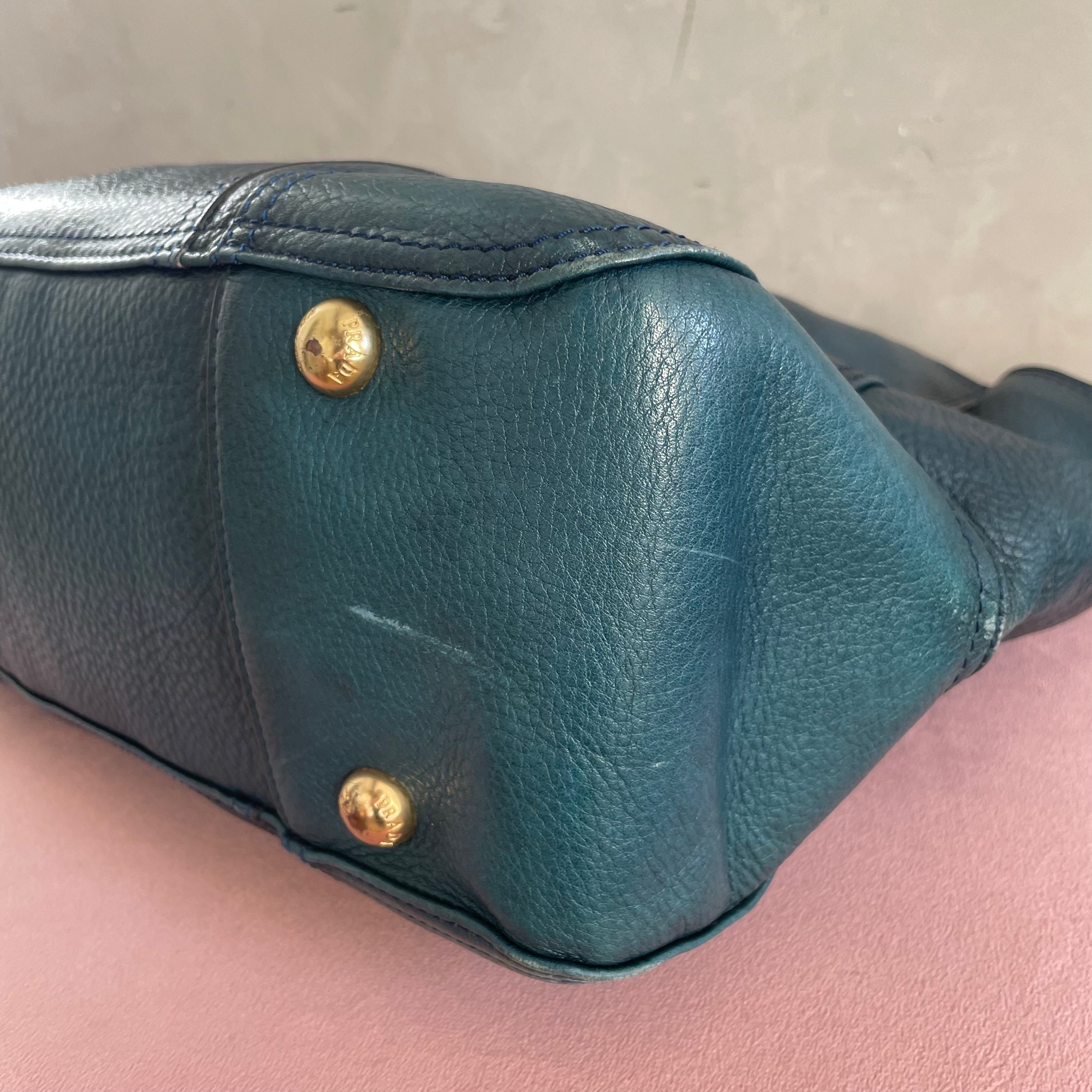 Prada Blue Leather Shoulder Bag