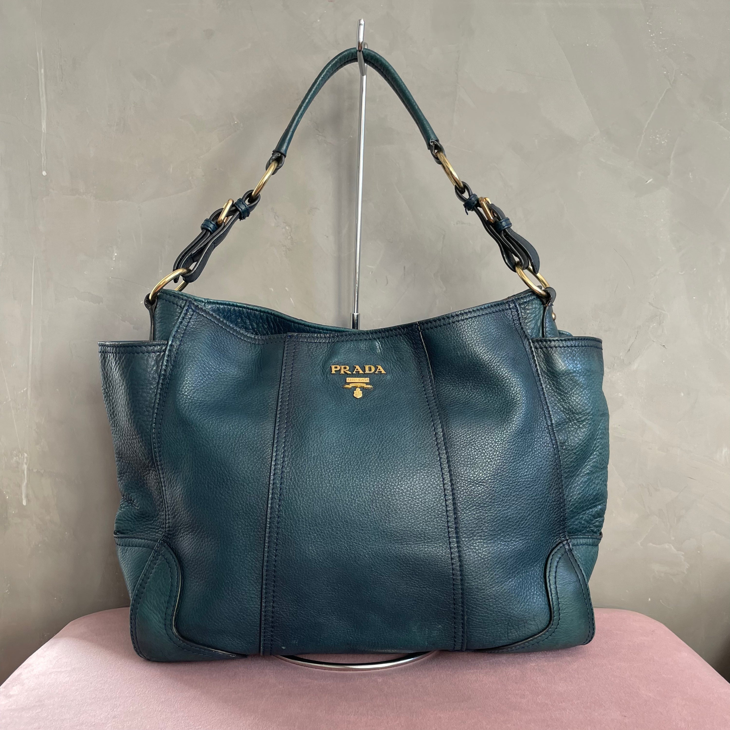 Prada Blue Leather Shoulder Bag