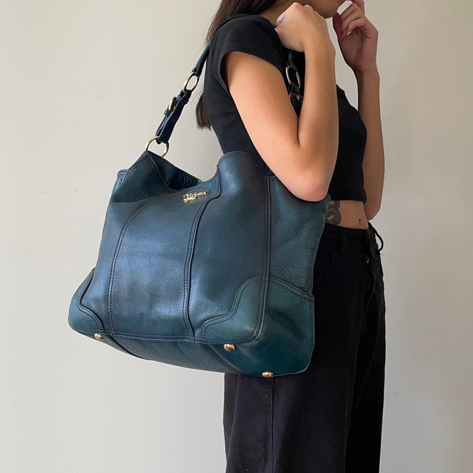 Prada Blue Leather Shoulder Bag