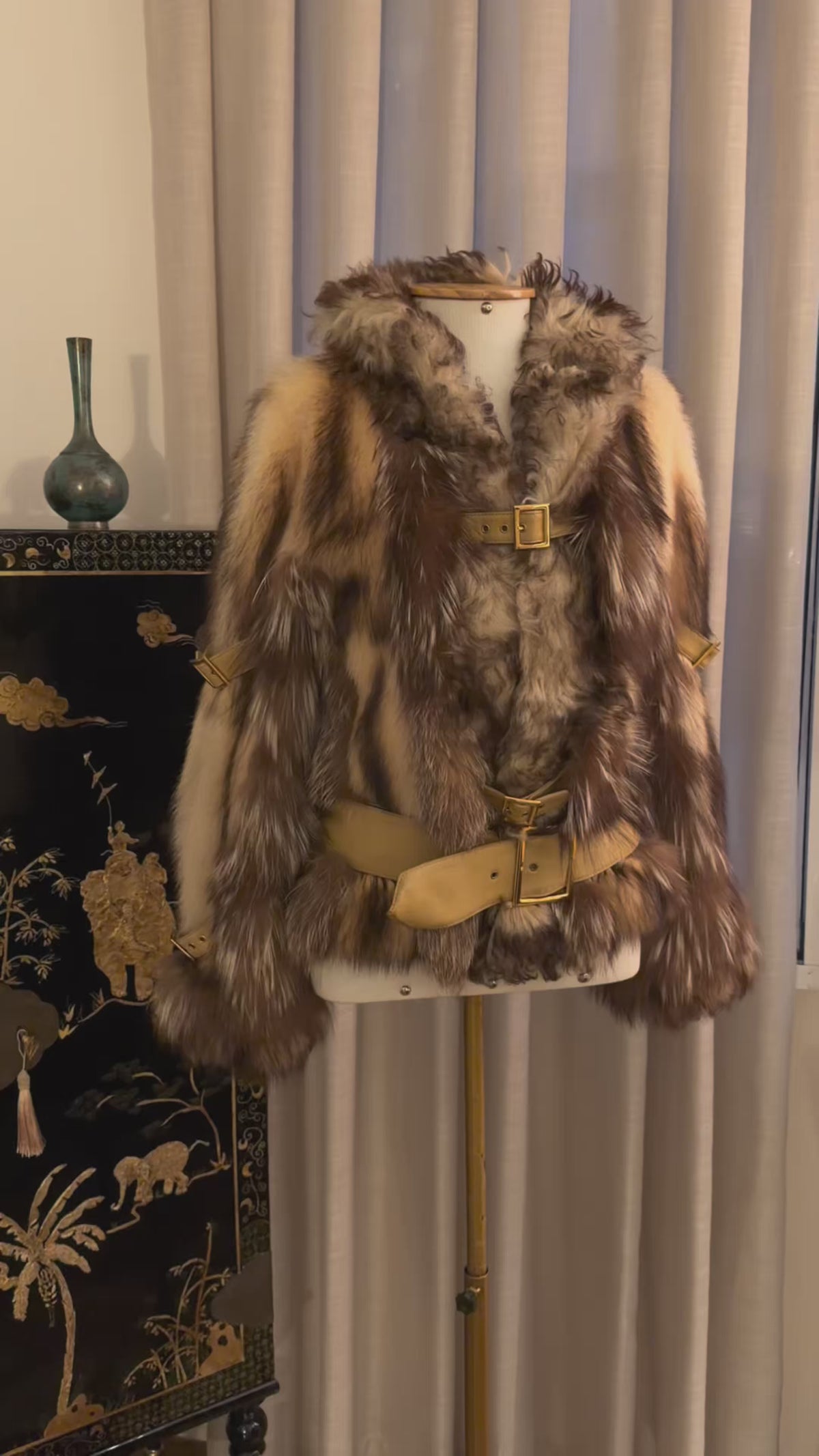 Dolce & Gabbana FW 2001 fur and shearling jacket with multiple leather belts