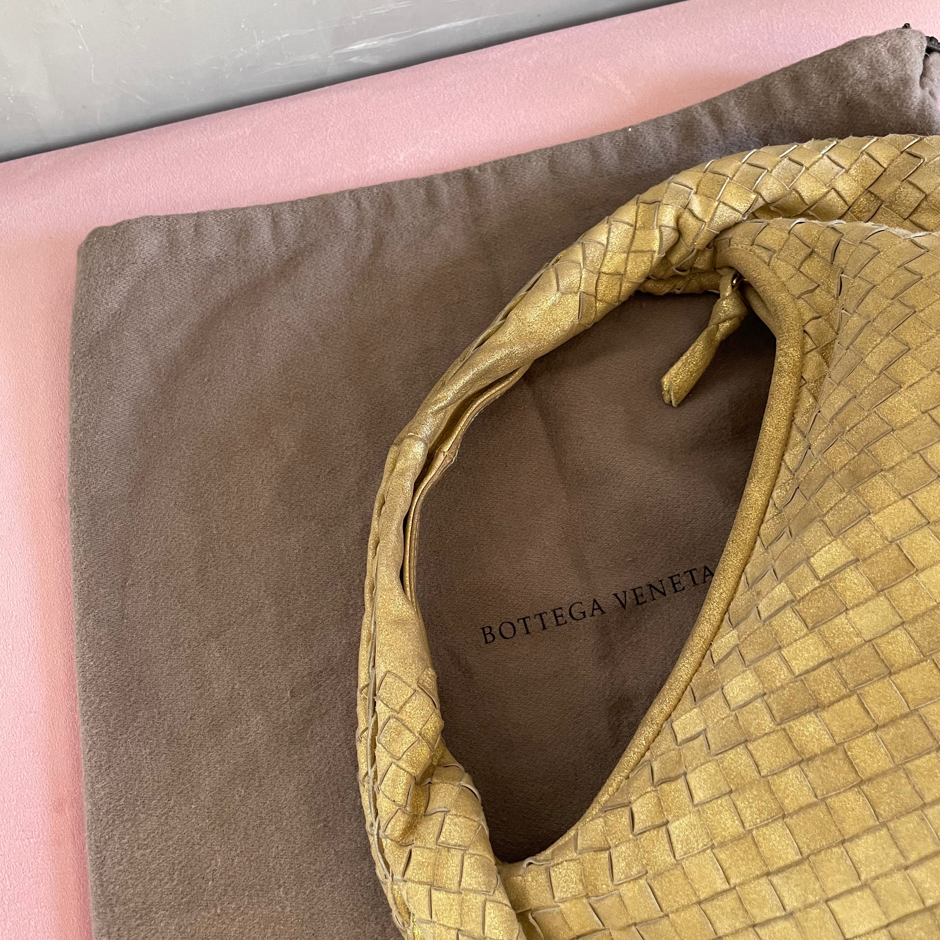 Bottega Veneta Gold Suede Intrecciato Hobo