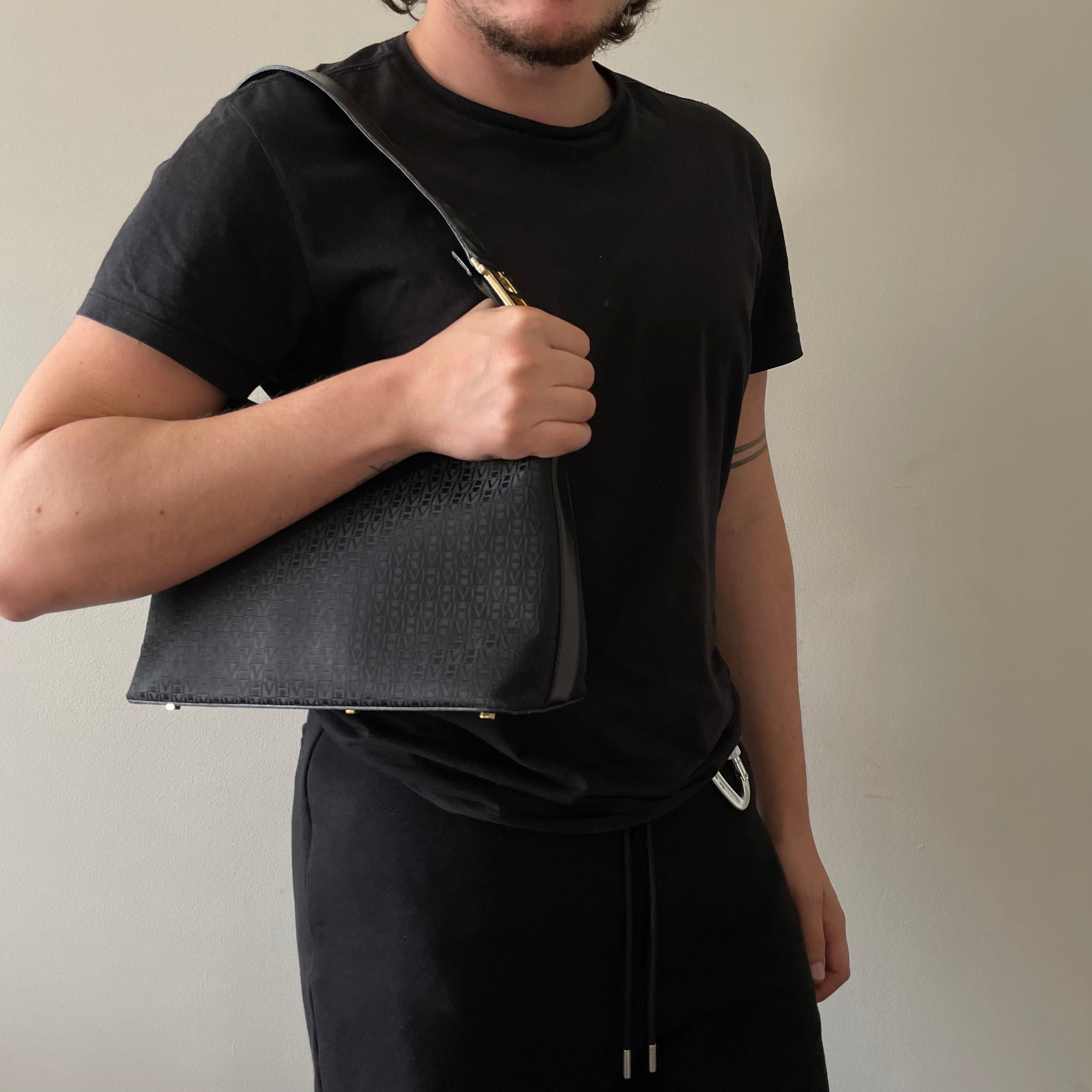 Victor Hugo Black Monogram Shoulder Bag