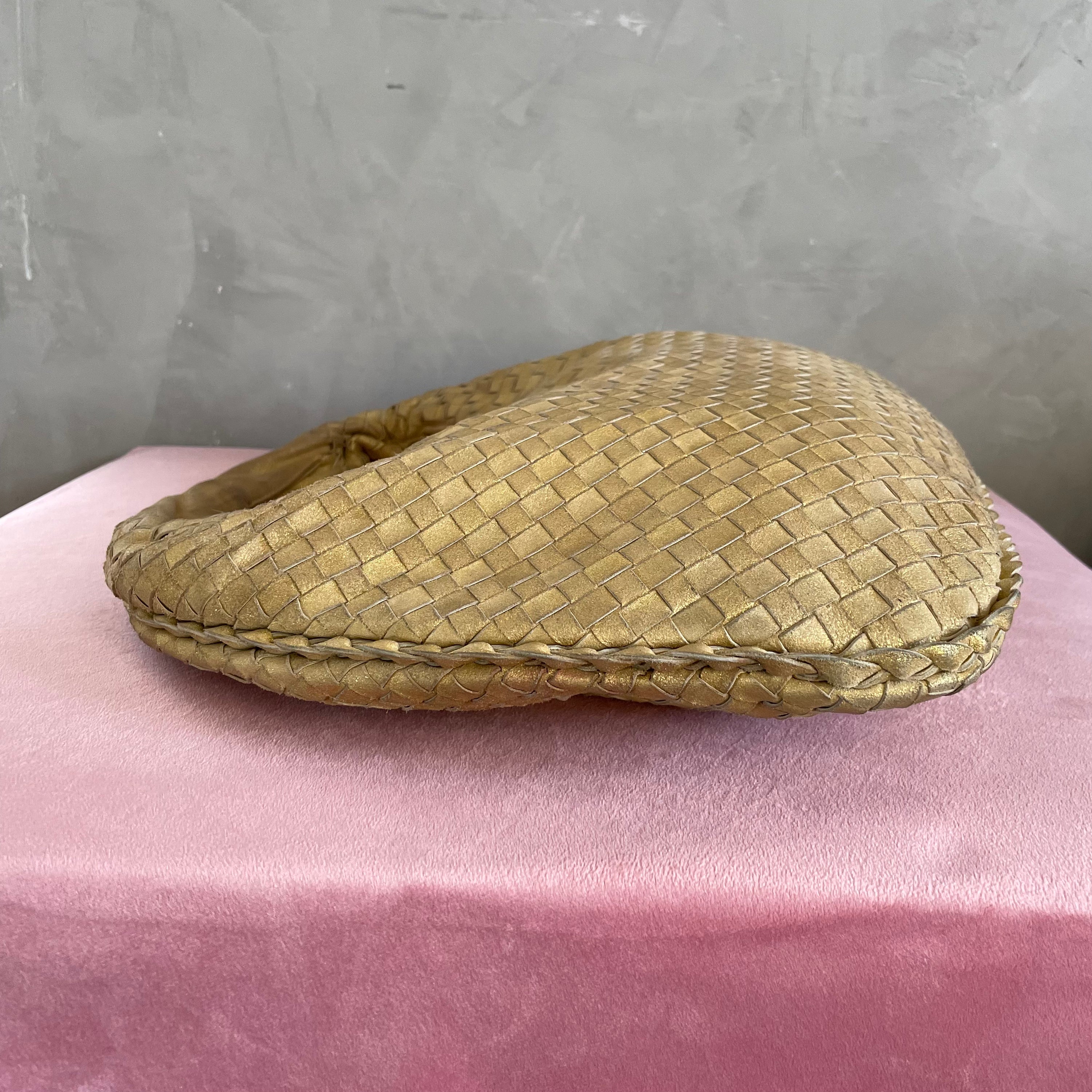Bottega Veneta Gold Suede Intrecciato Hobo