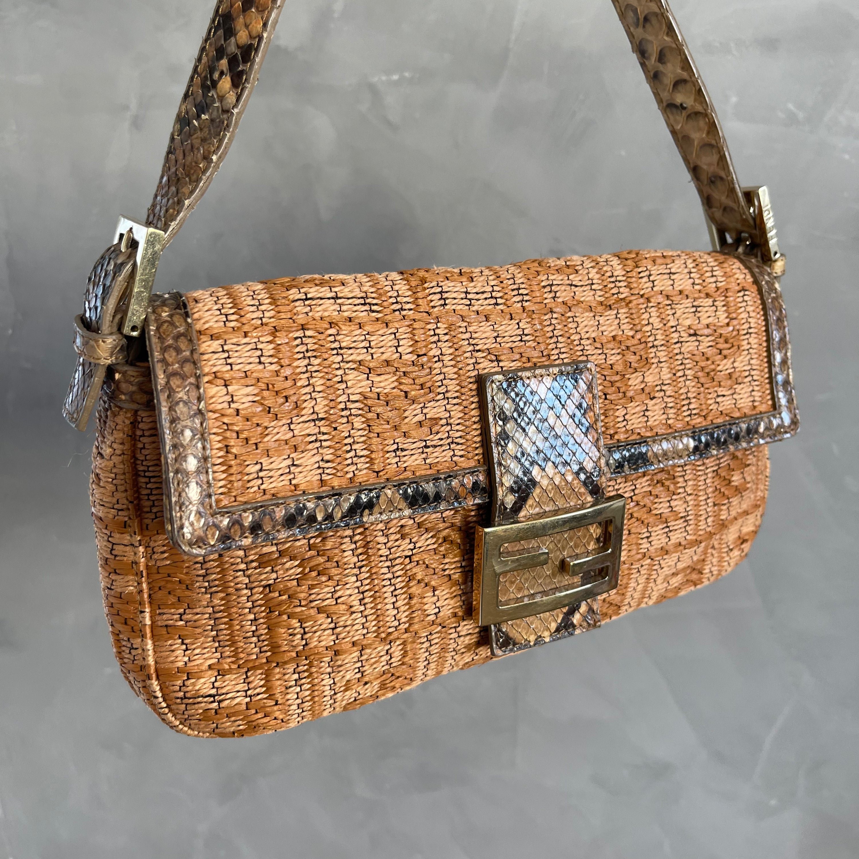 Fendi Baguette Limited Edition Straw + Python