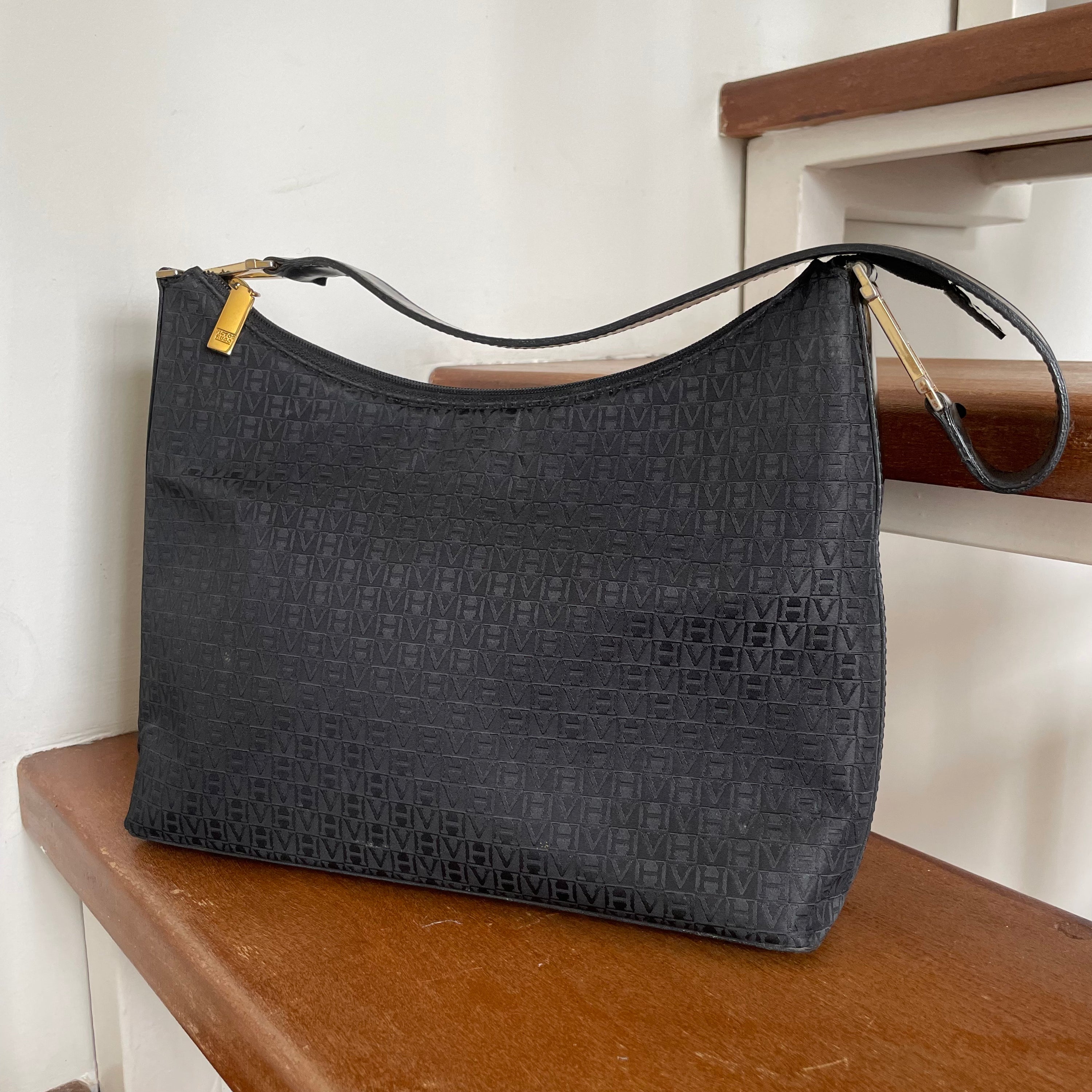 Victor Hugo Black Monogram Shoulder Bag