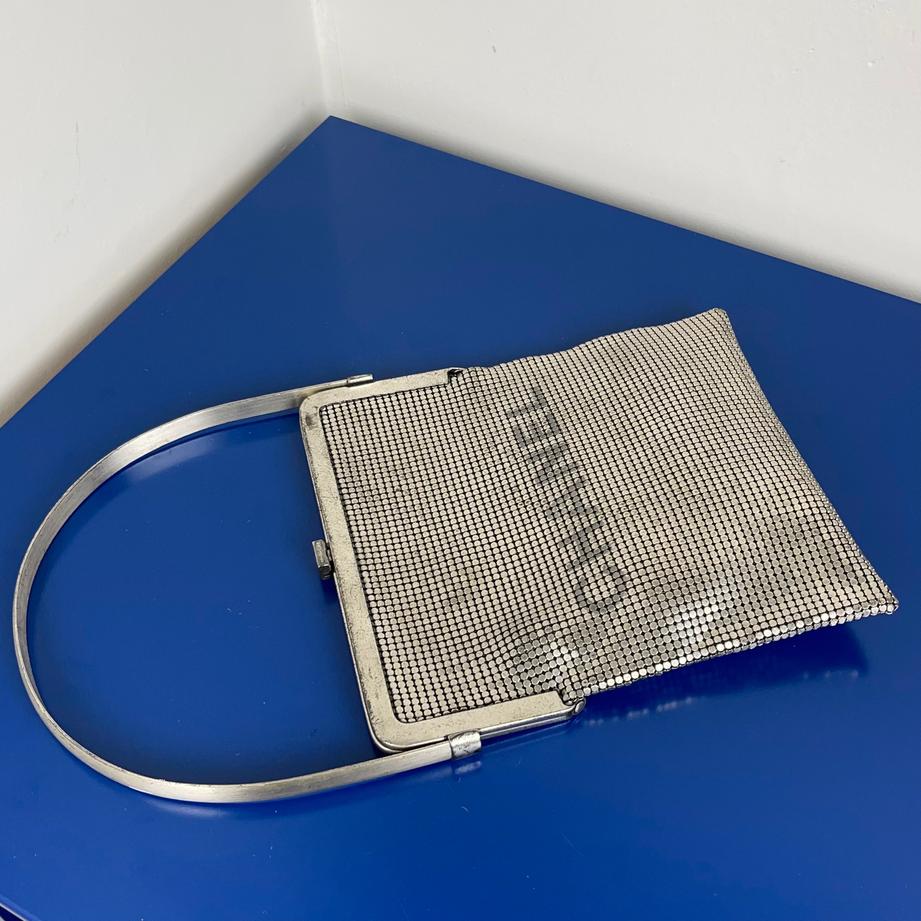 Chanel Silver Mesh Logo Handbag
