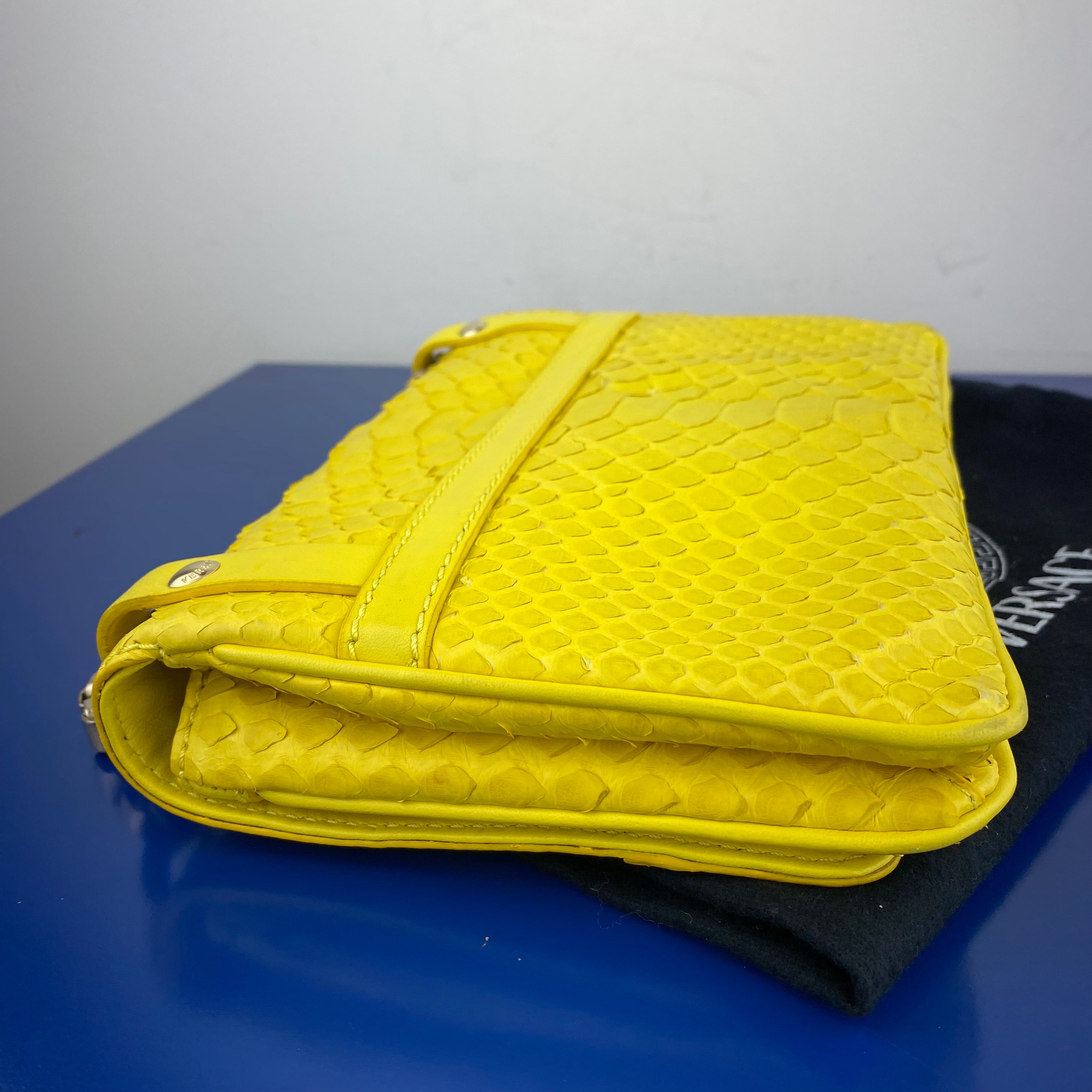 versace python logo Images High Quality Grahic Versace Yellow Python Shoulder Bag – seffvintage