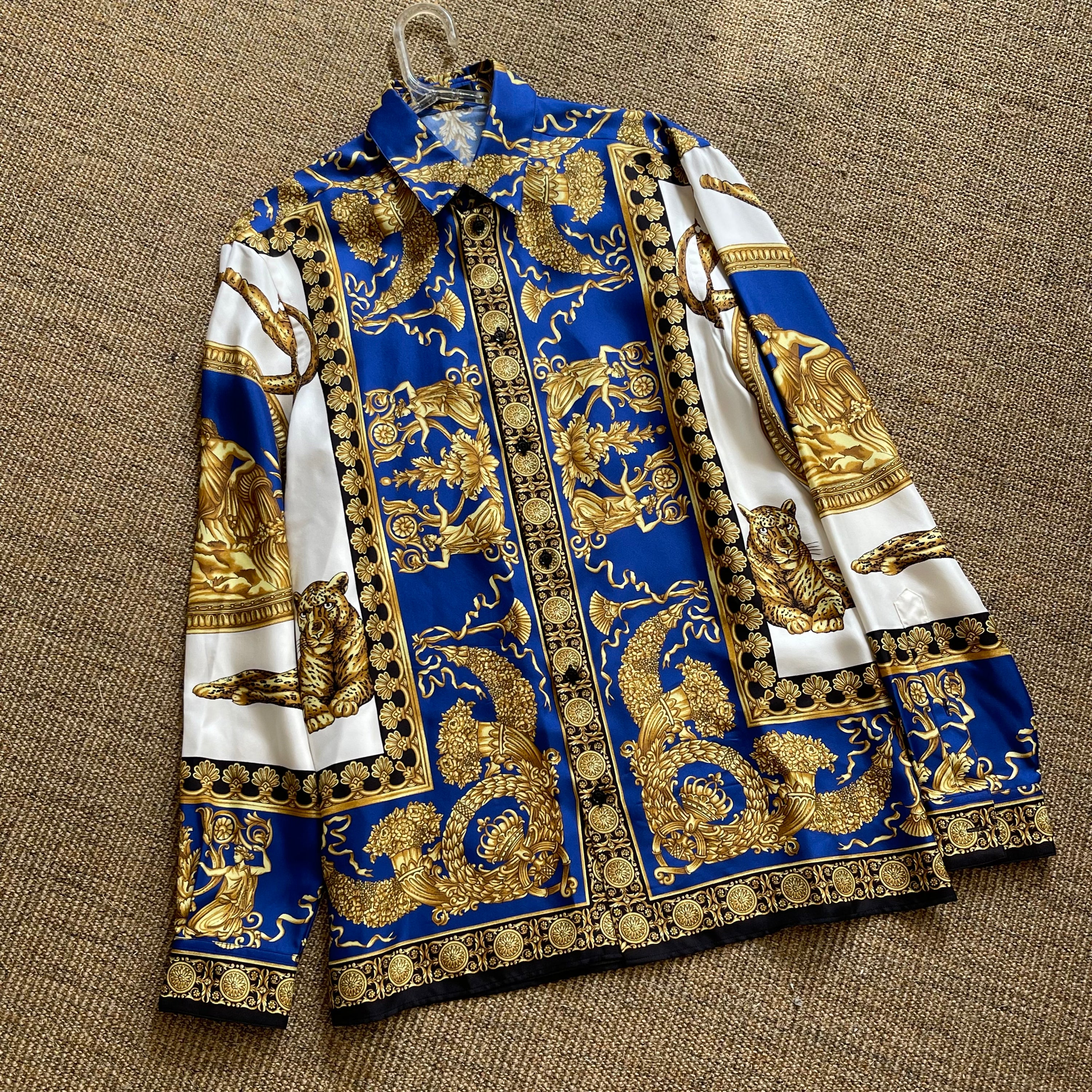 Versace Silk Shirt Baroque Blue