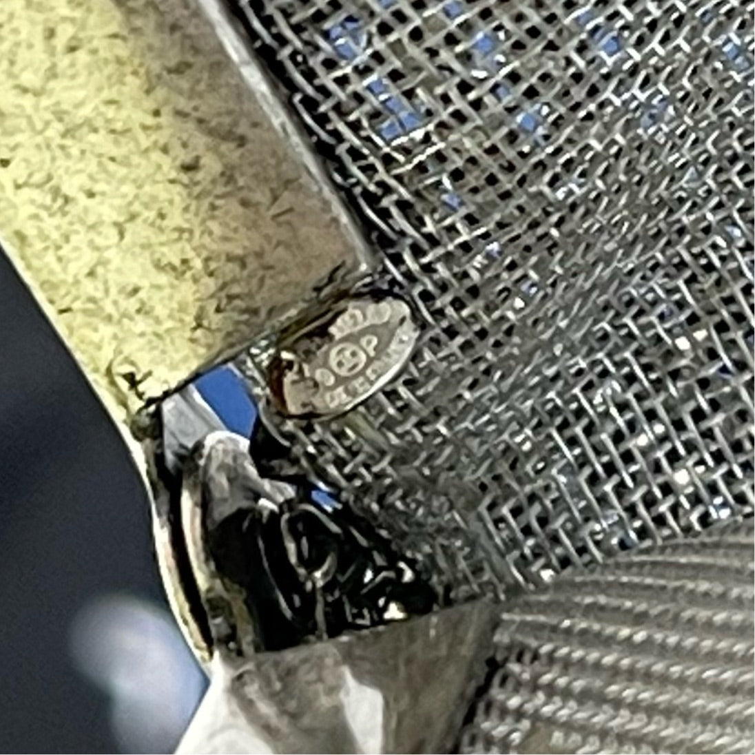 Chanel Silver Mesh Logo Handbag