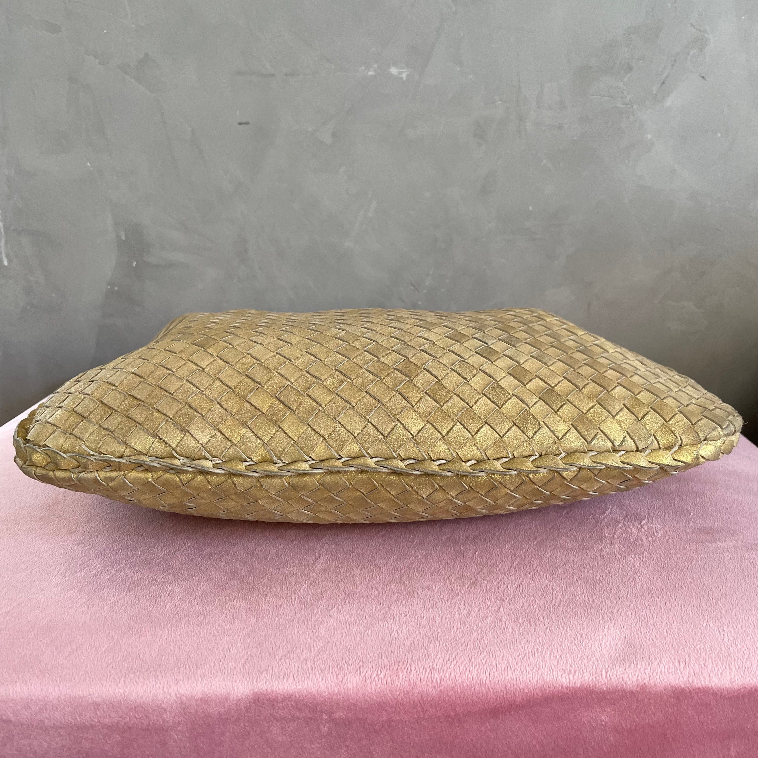 Bottega Veneta Gold Suede Intrecciato Hobo