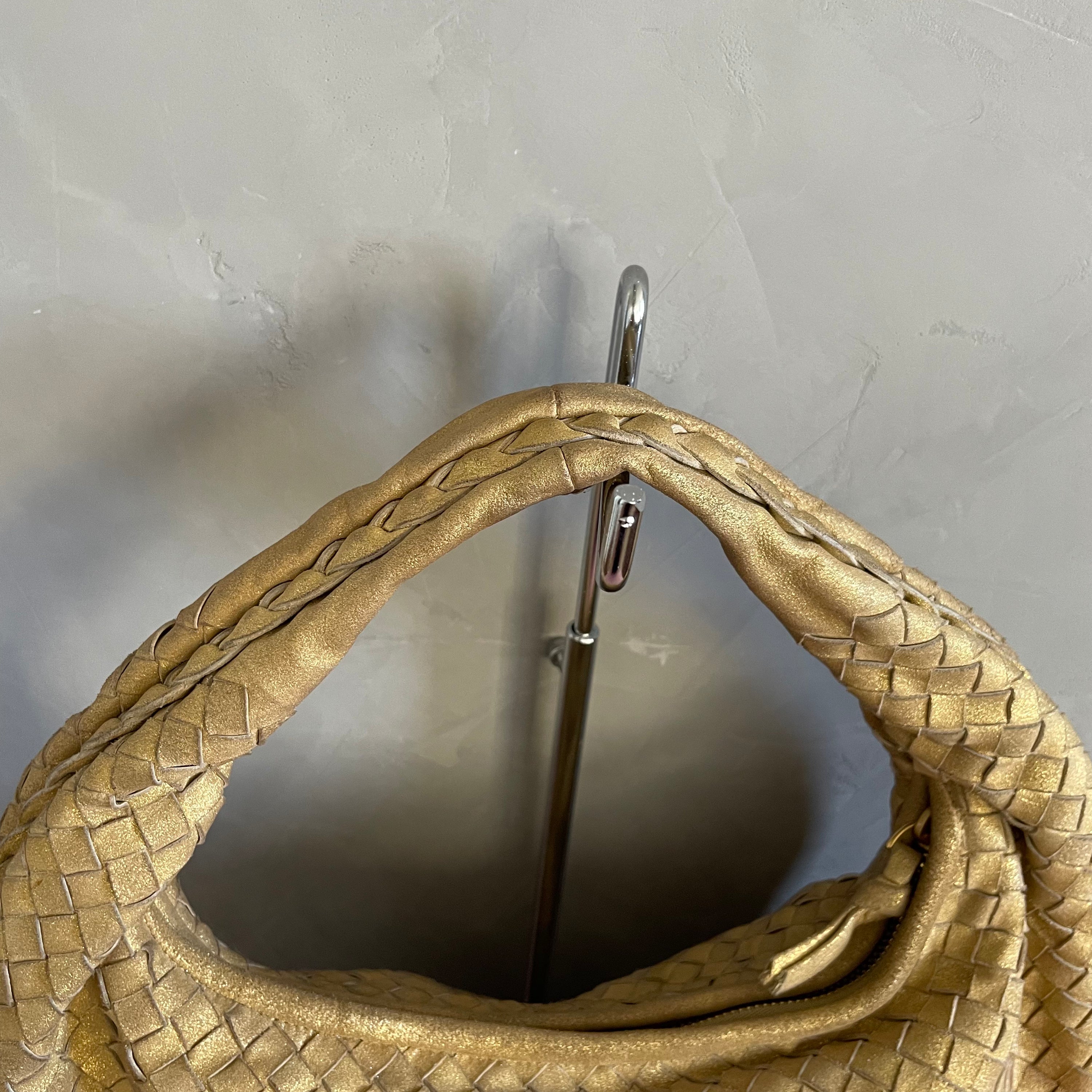 Bottega Veneta Gold Suede Intrecciato Hobo