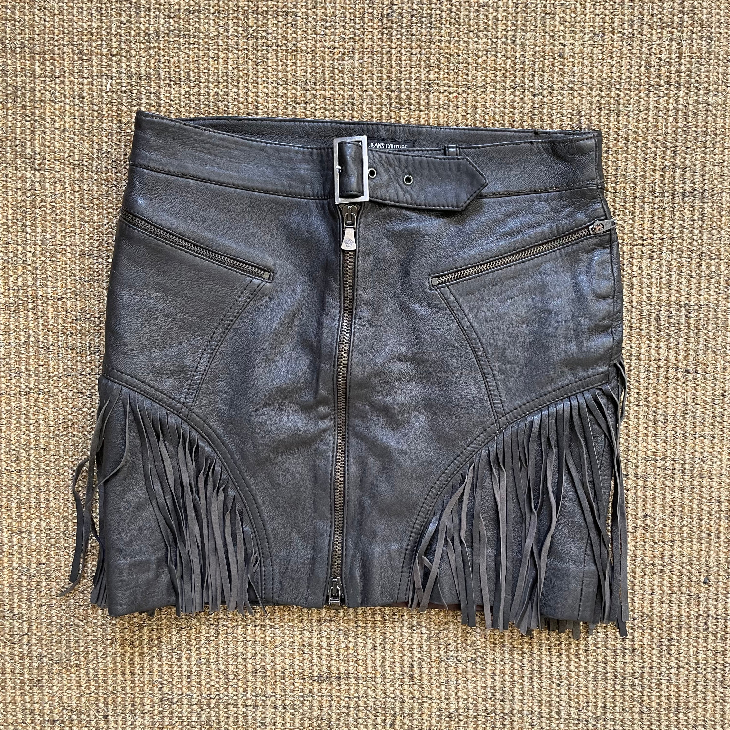 Versace Leather Fringes Skirt
