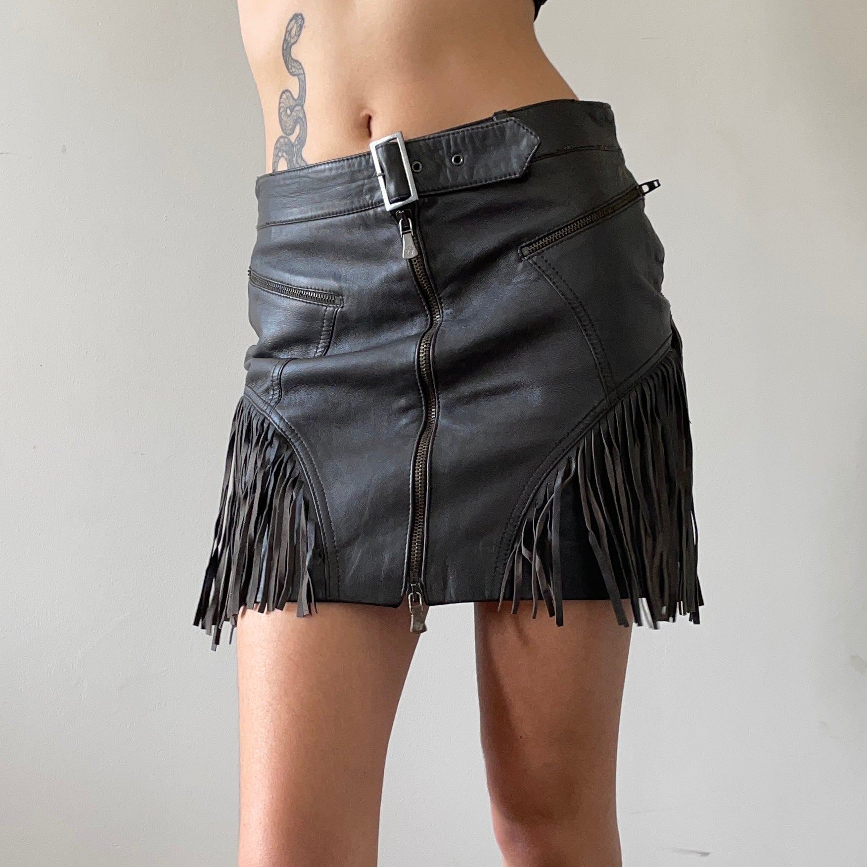Versace Leather Fringes Skirt
