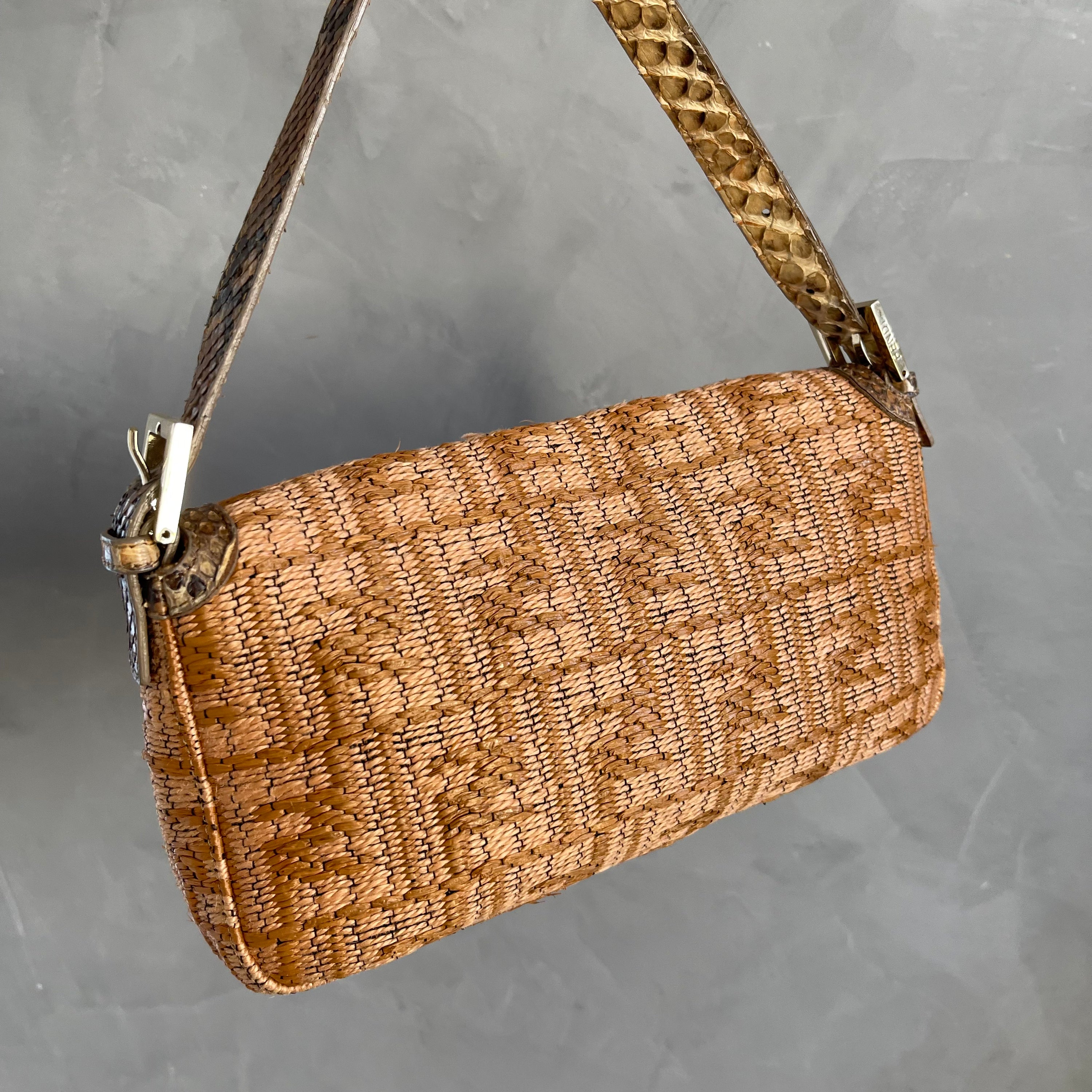 Fendi Baguette Limited Edition Straw + Python