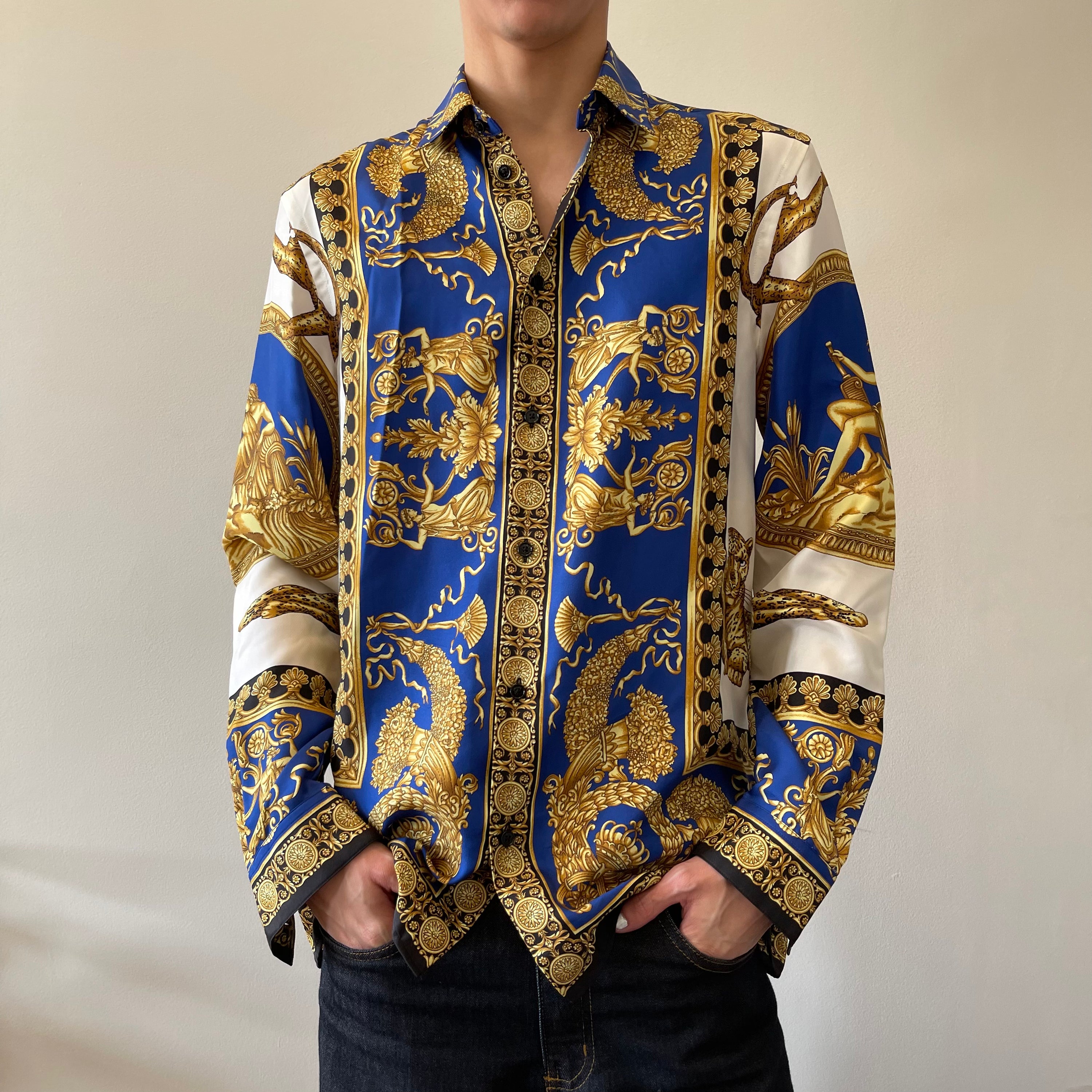 Versace Silk Shirt Baroque Blue