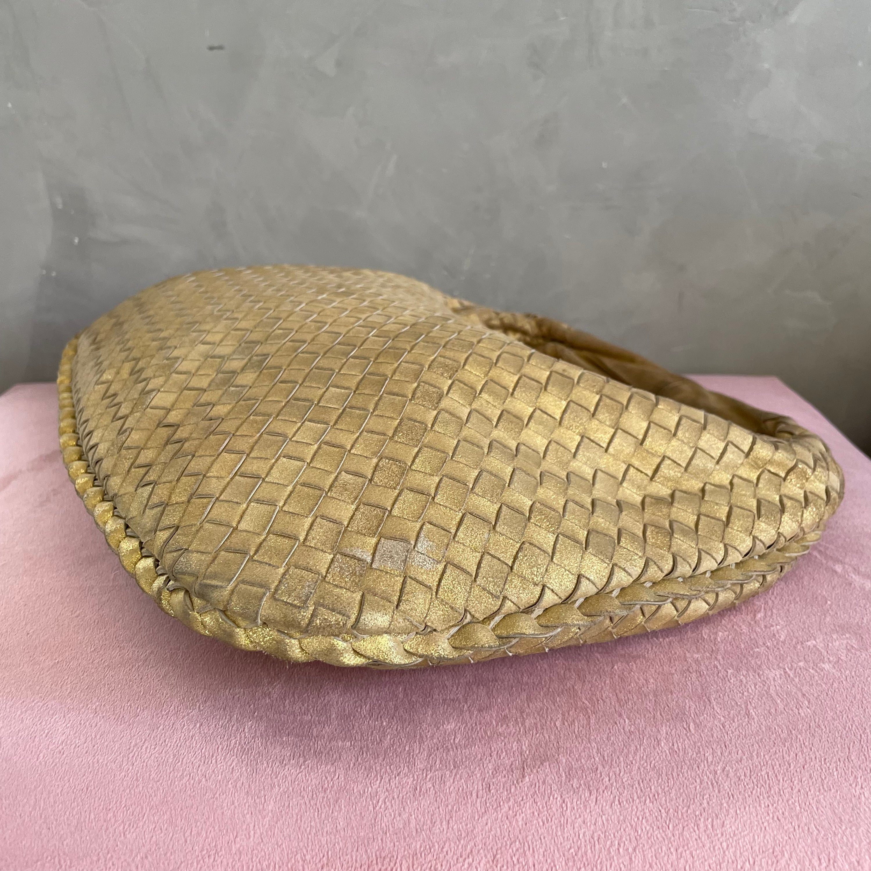 Bottega Veneta Gold Suede Intrecciato Hobo