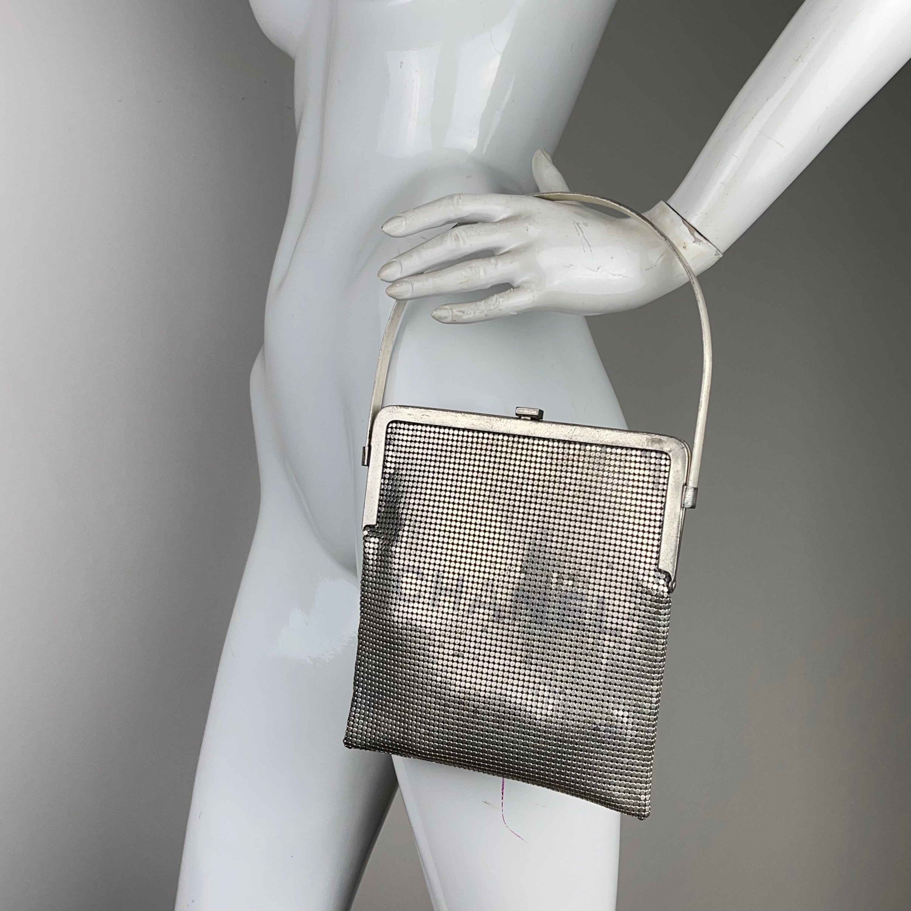 Chanel Silver Mesh Logo Handbag