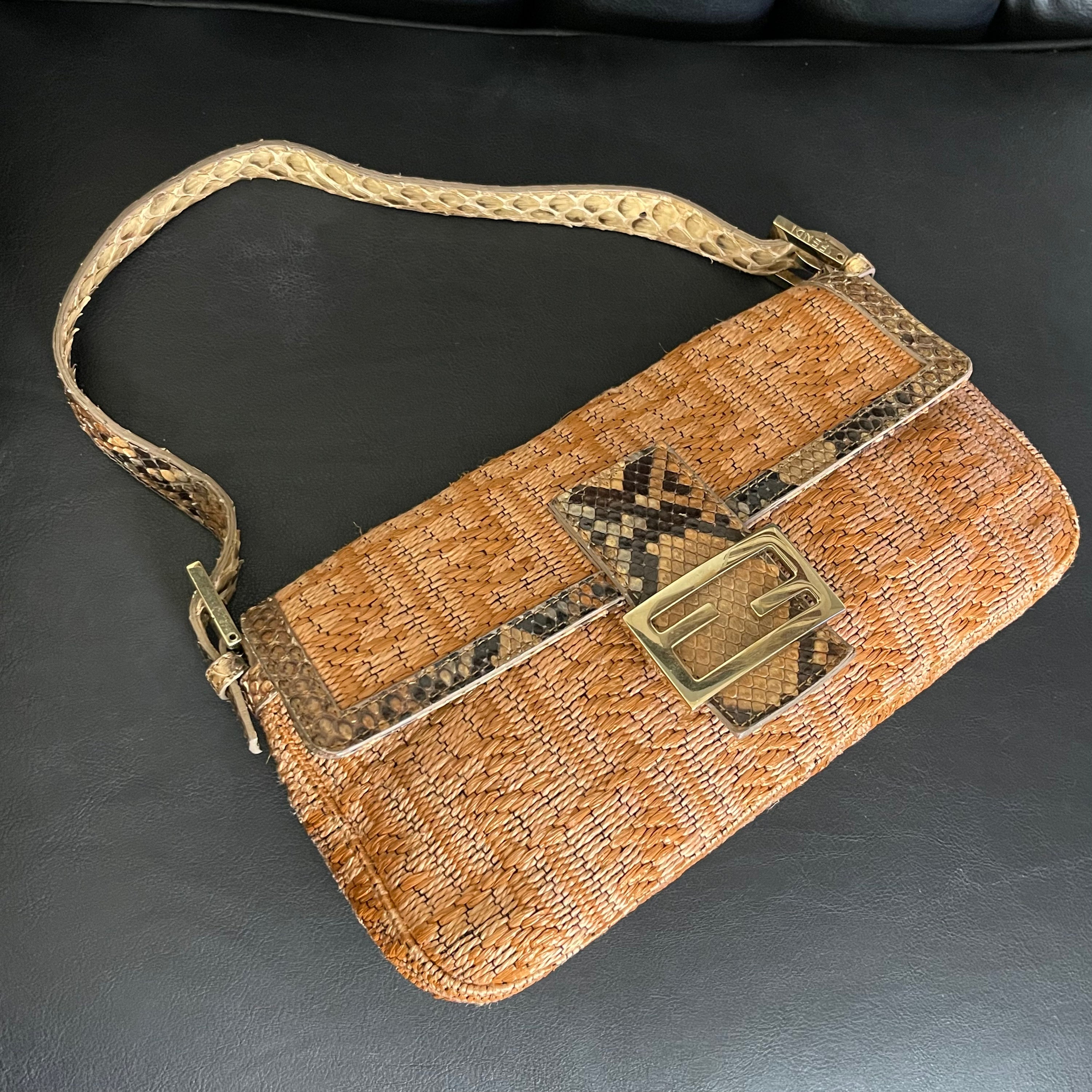 Fendi Baguette Limited Edition Straw + Python