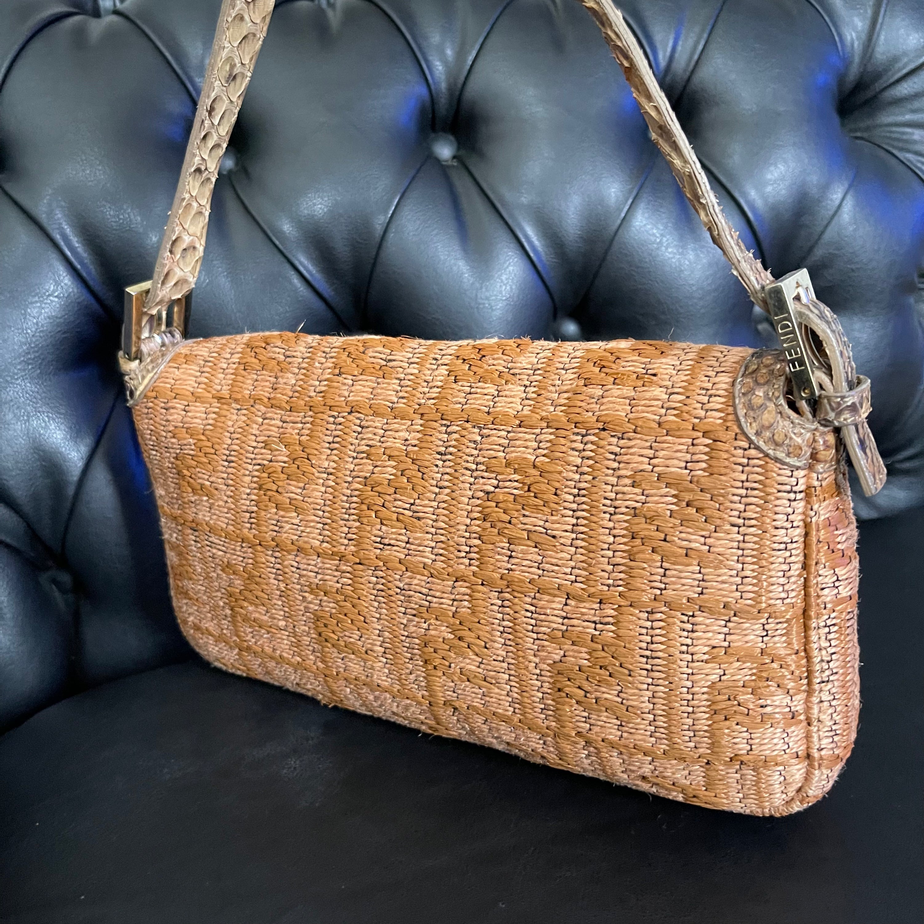 Fendi Baguette Limited Edition Straw + Python